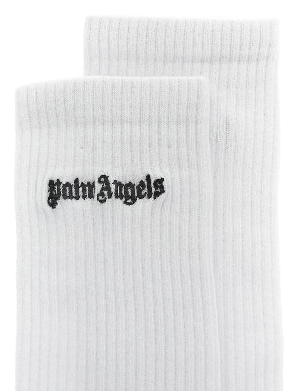 Shop Palm Angels Embroidered Logo Socks In White