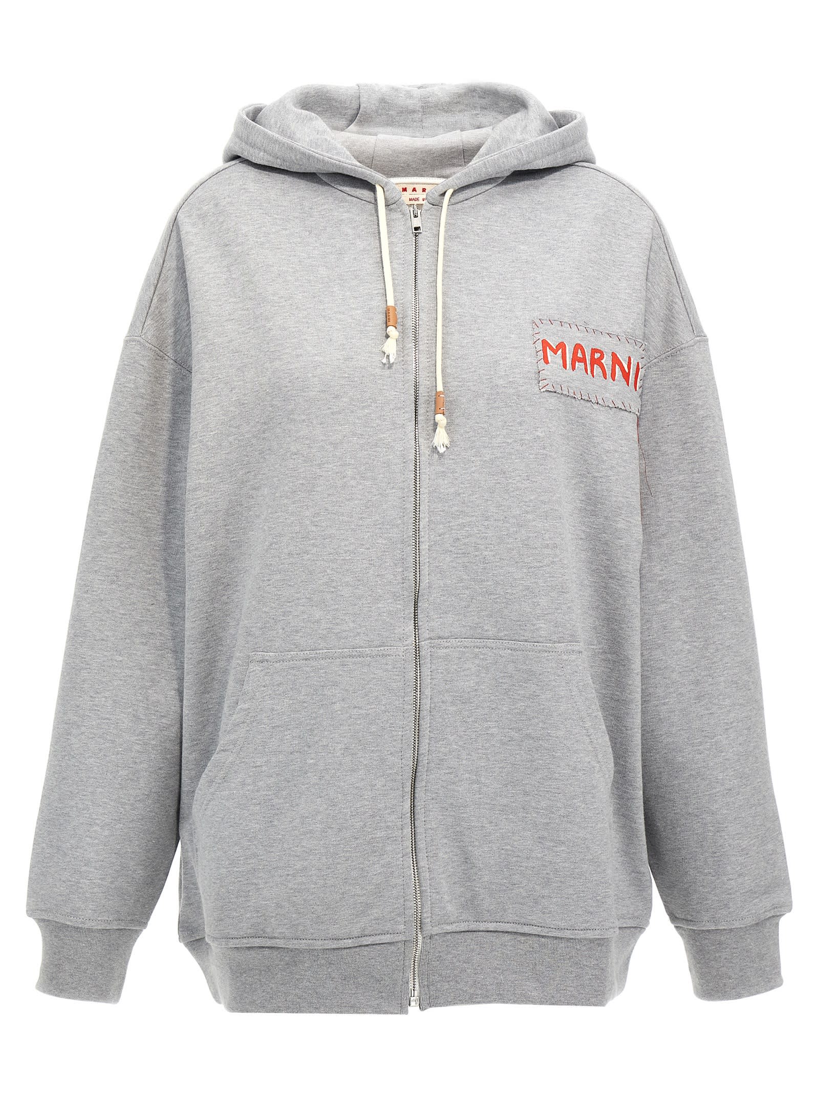 Shop Marni Logo Patch Hoodie In Gray