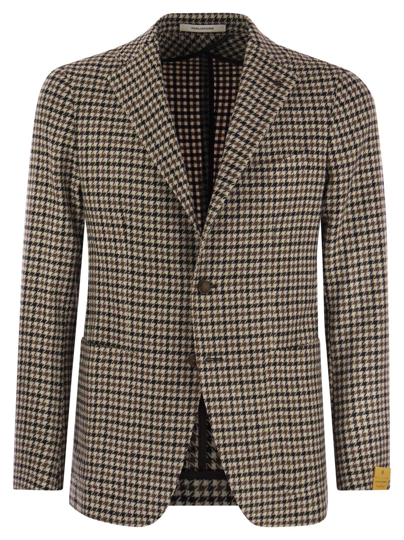 Shop Tagliatore Montecarlo - Pied De Poule Wool Blazer In Black/mud