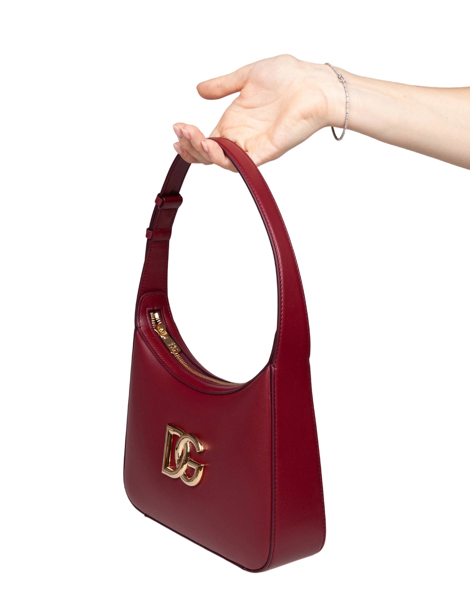 Dolce & Gabbana 3.5 Shoulder Bag In Leather With Dg Logo Color Tape In Burgundy