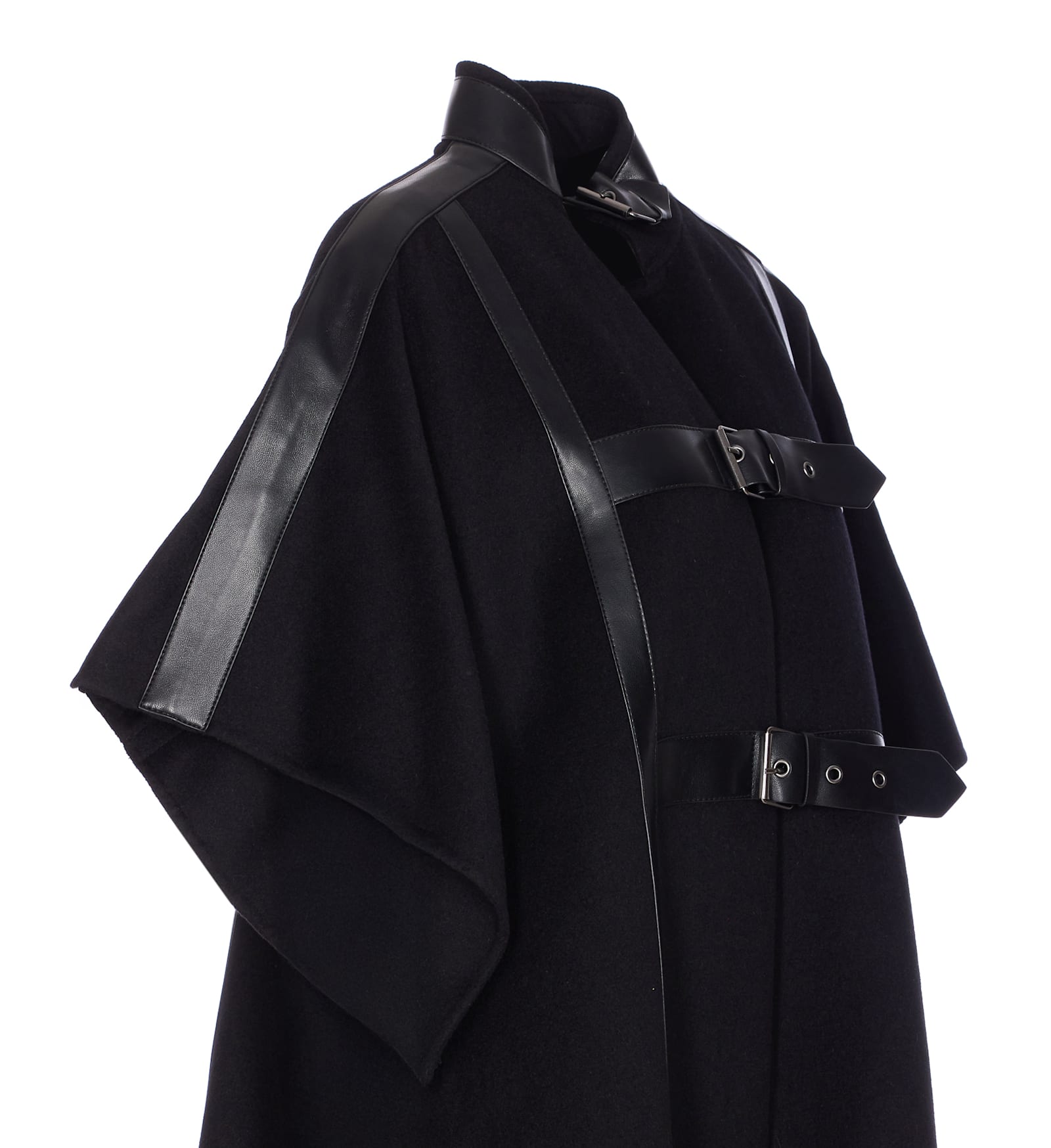 Twinset Buckle-strap Wool-blend Cape In Black