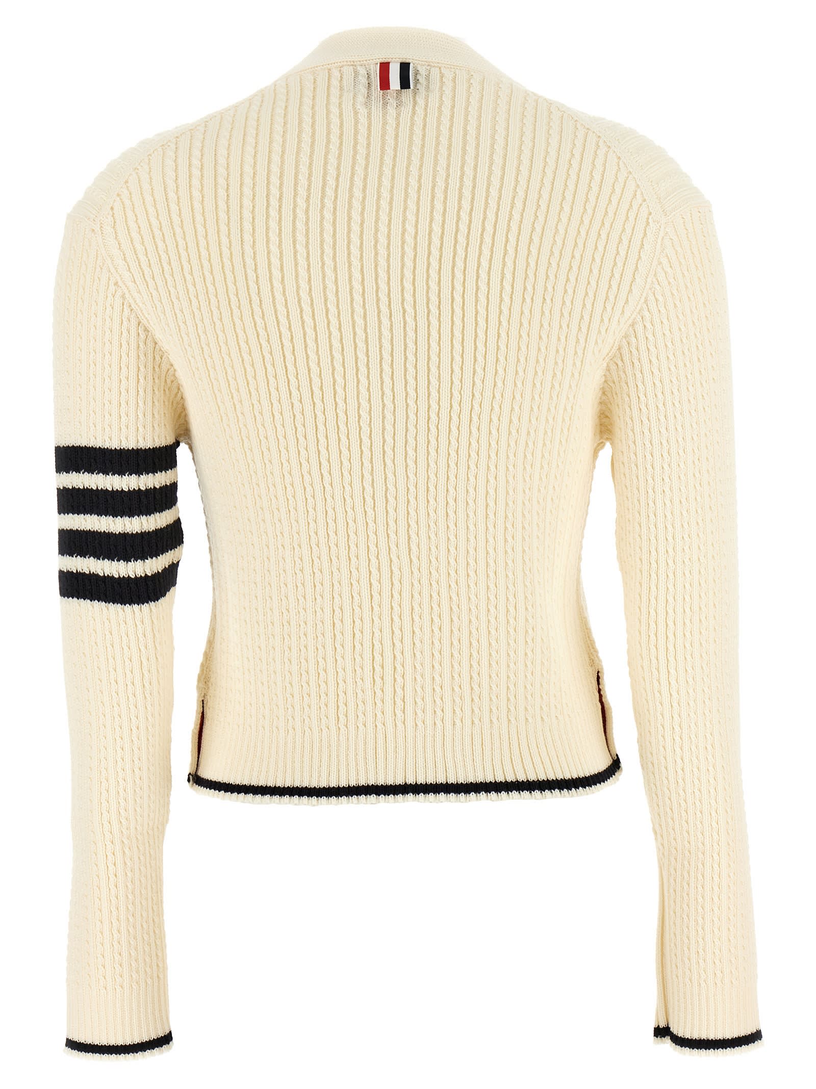 Shop Thom Browne 4 Bar Cardigan In White/black