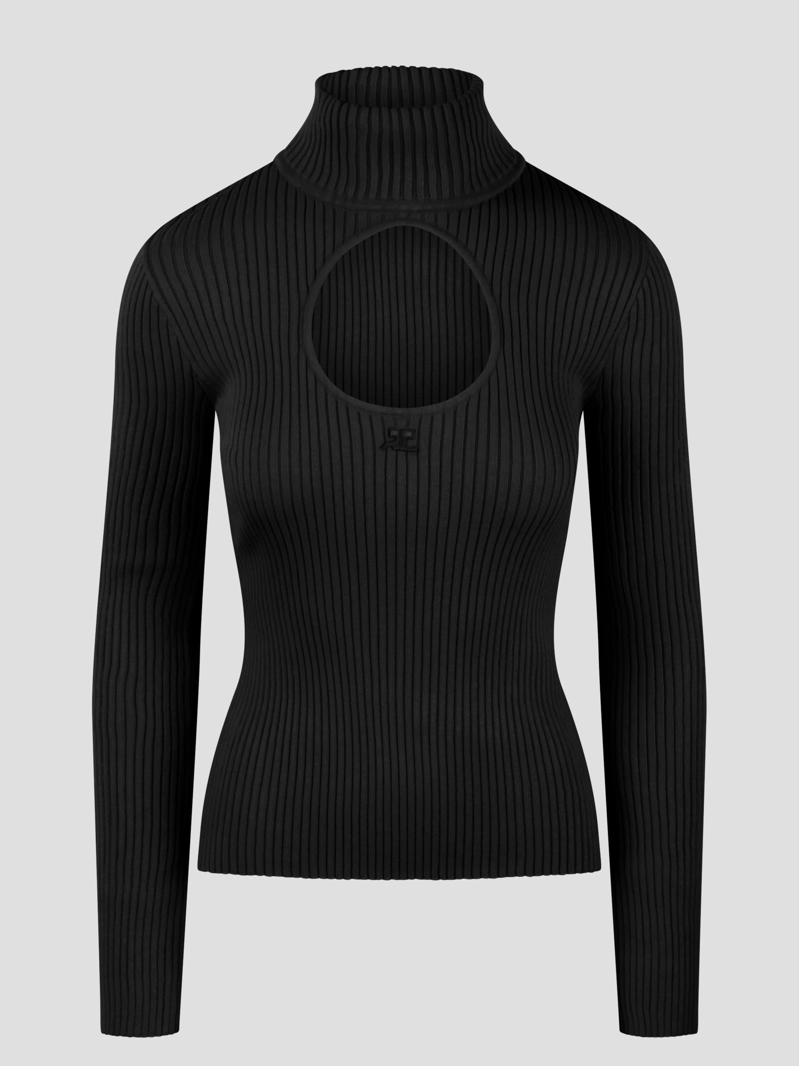 COURRÈGES CIRCLE MOCKNECK RIB KNIT SWEATER