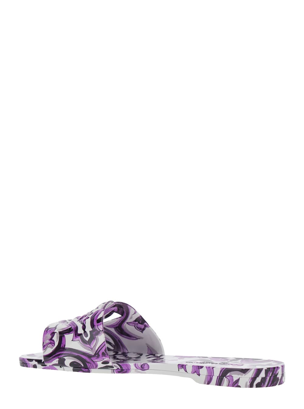 Dolce & Gabbana Multicolor Sandals With All-over Maiolica Print And Round Open Toe In Tech Fabric Woman In Purple