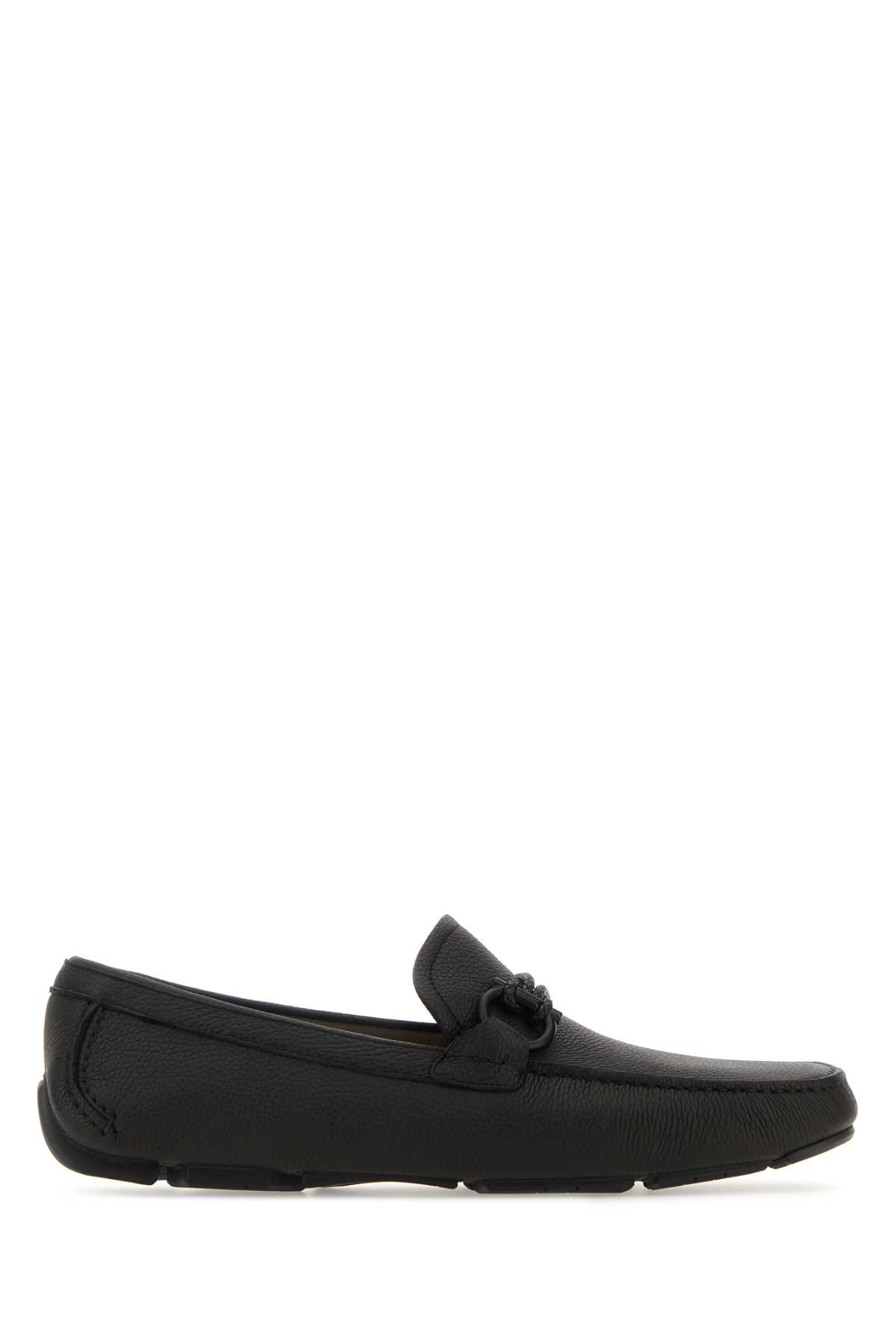 Shop Ferragamo Black Leather Front Loafers In Nerolightgrey