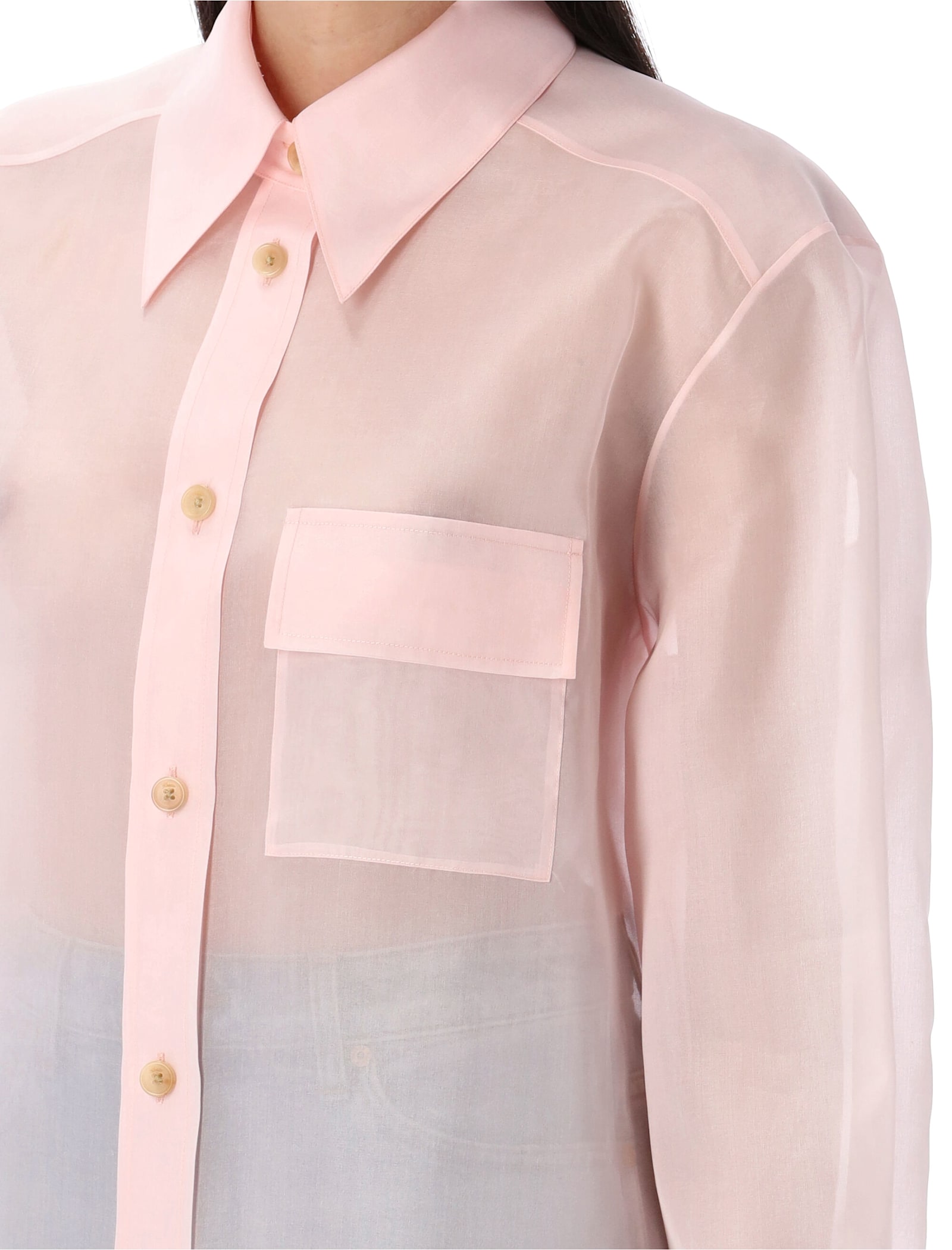 Khaite Yatty Silk-organza Shirt In Soft Pink
