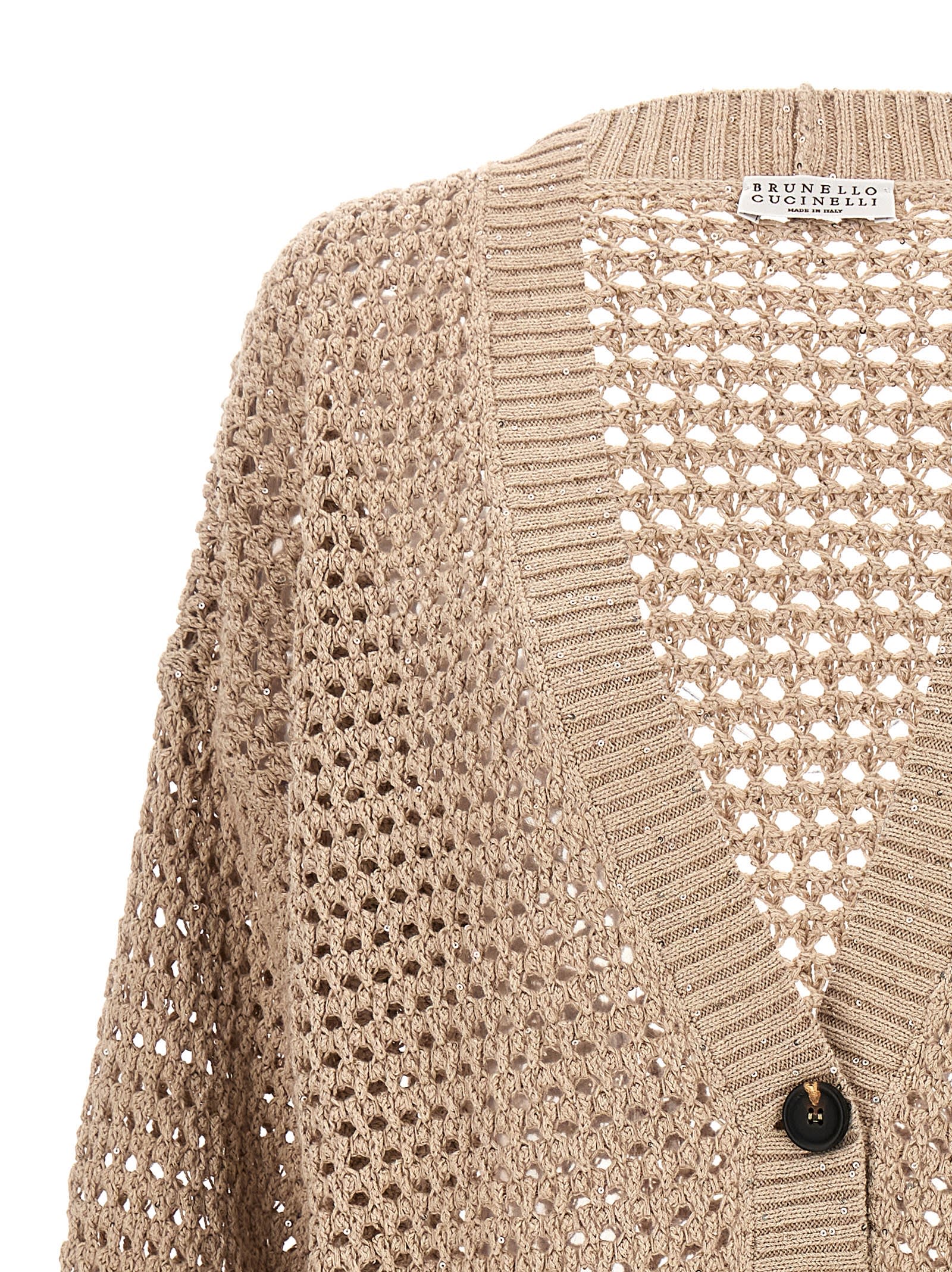 Shop Brunello Cucinelli Sequin Knit Cardigan In Beige