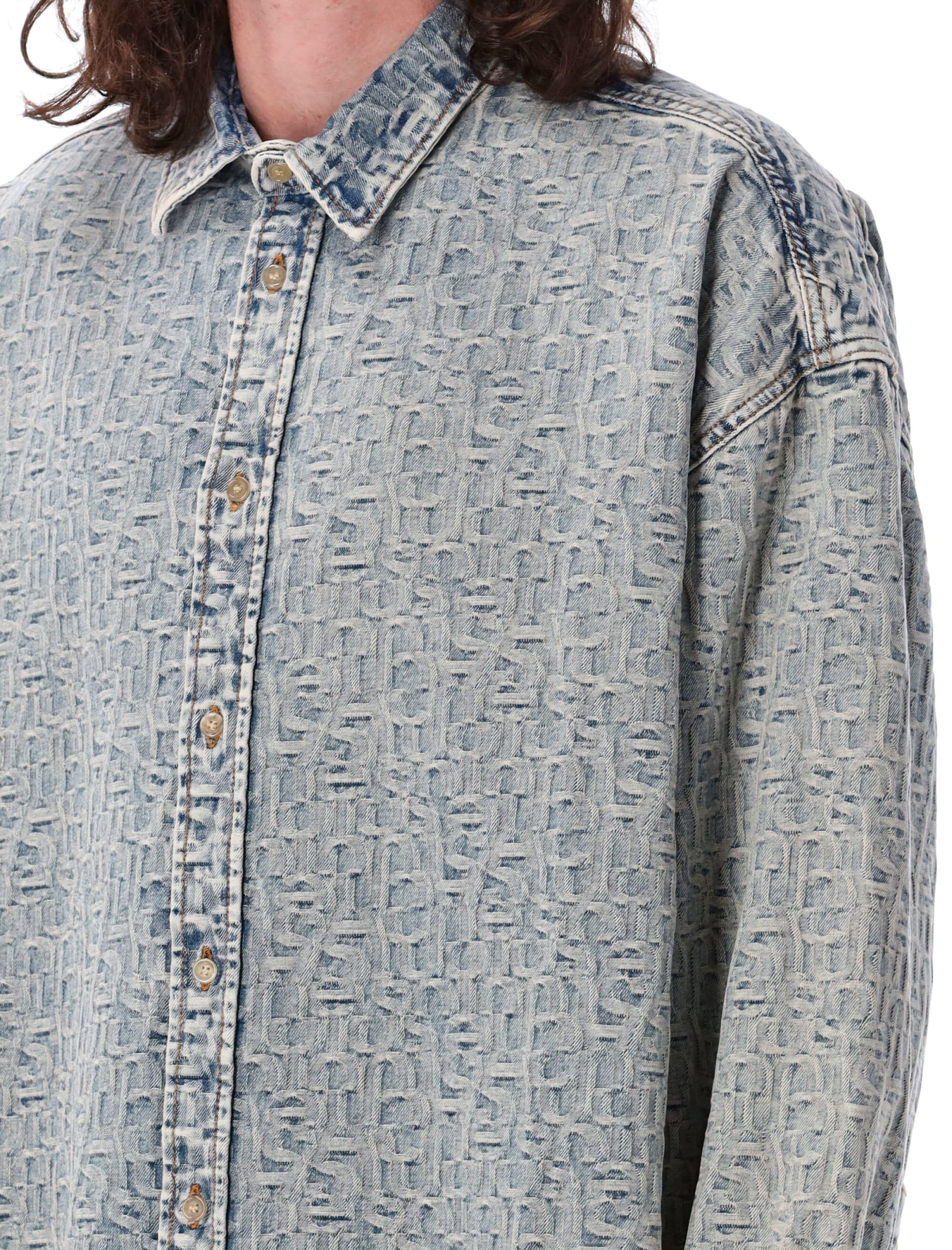 Shop Acne Studios Monogram Denim Shirt In Light Blue