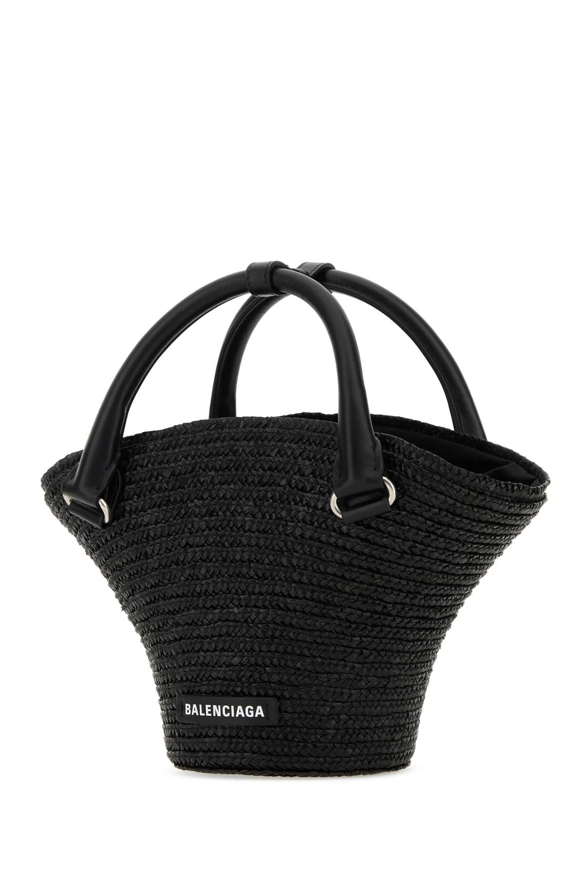 Shop Balenciaga Black Straw Mini Beach Handbag In 1060