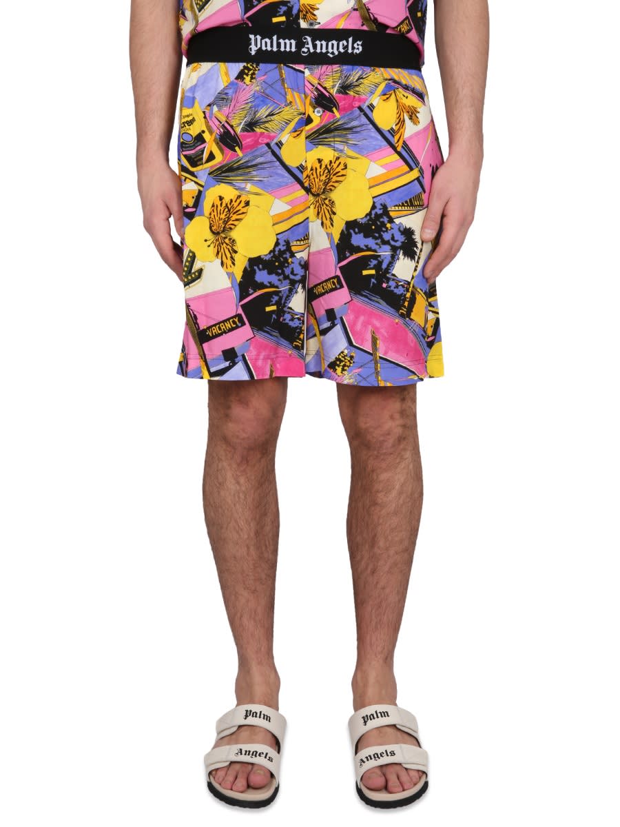 Palm Angels Miami Flower Deck Shorts In Multicolour