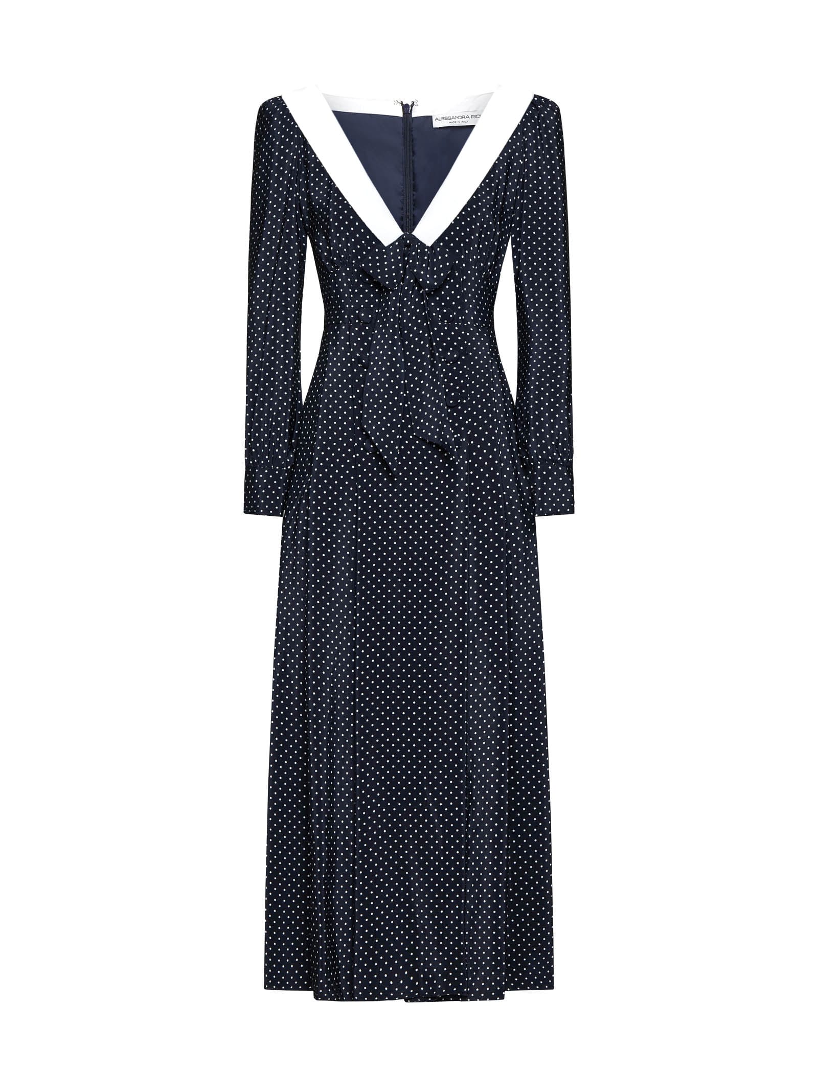 Shop Alessandra Rich Dress In Navy Blue-white