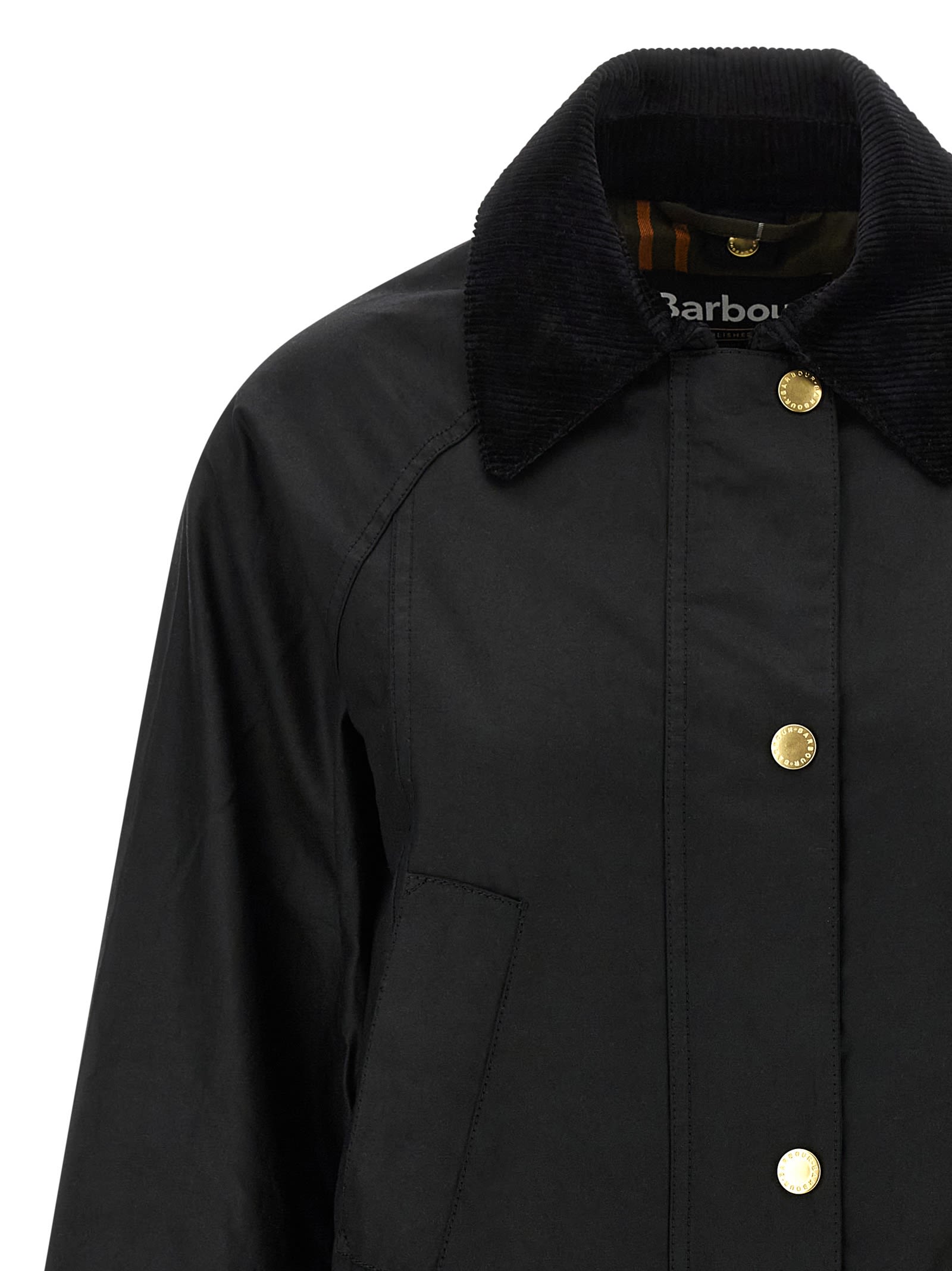 Barbour Waxed Cotton Jacket Corduroy Collar In Black