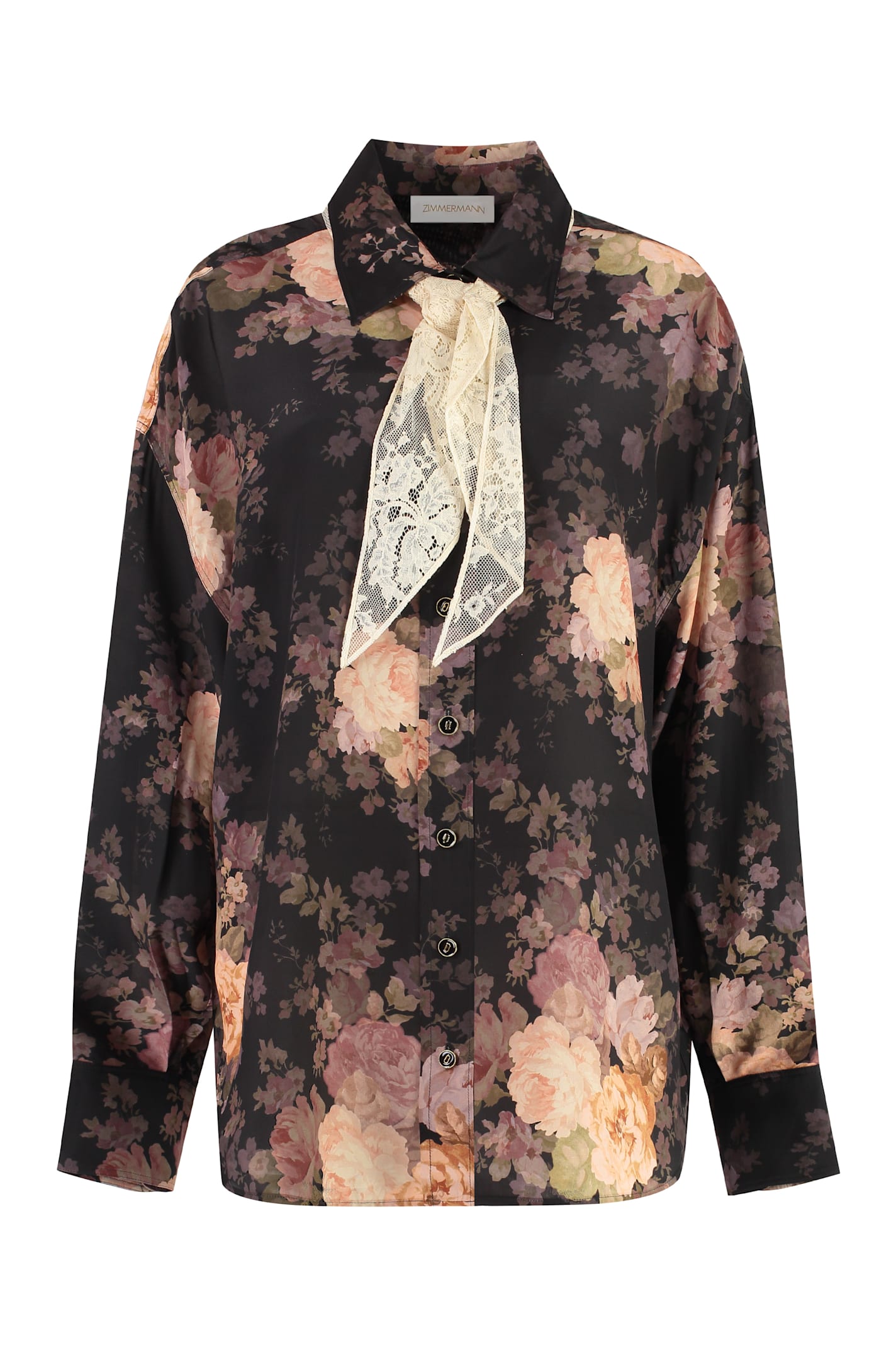 Zimmermann Illustration Lace-trimmed Floral-print Silk Crepe De Chine Shirt In Blkrco Black Rococo Floral