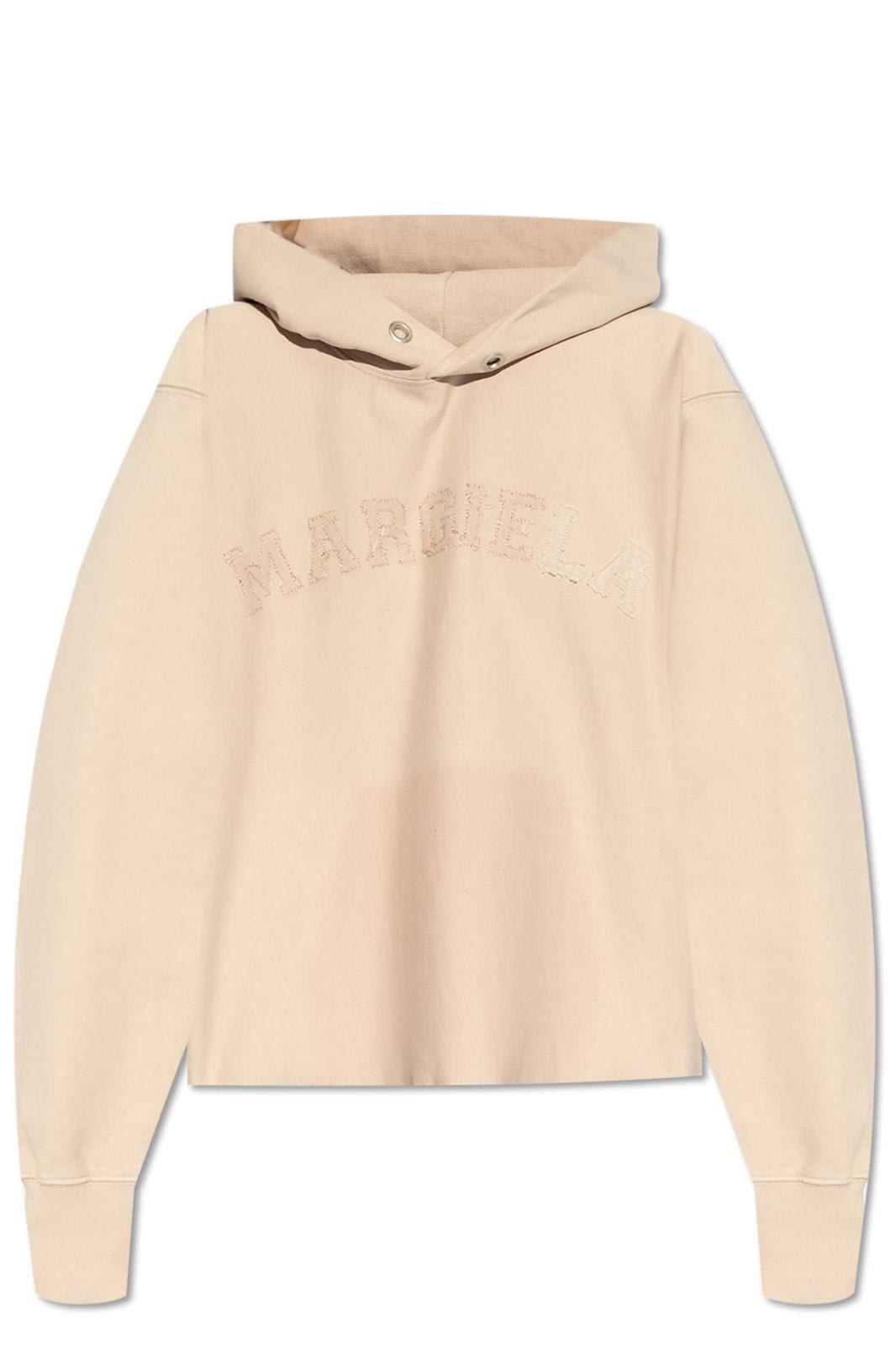 Shop Maison Margiela Logo Embroidered Long-sleeved Hoodie In Pink