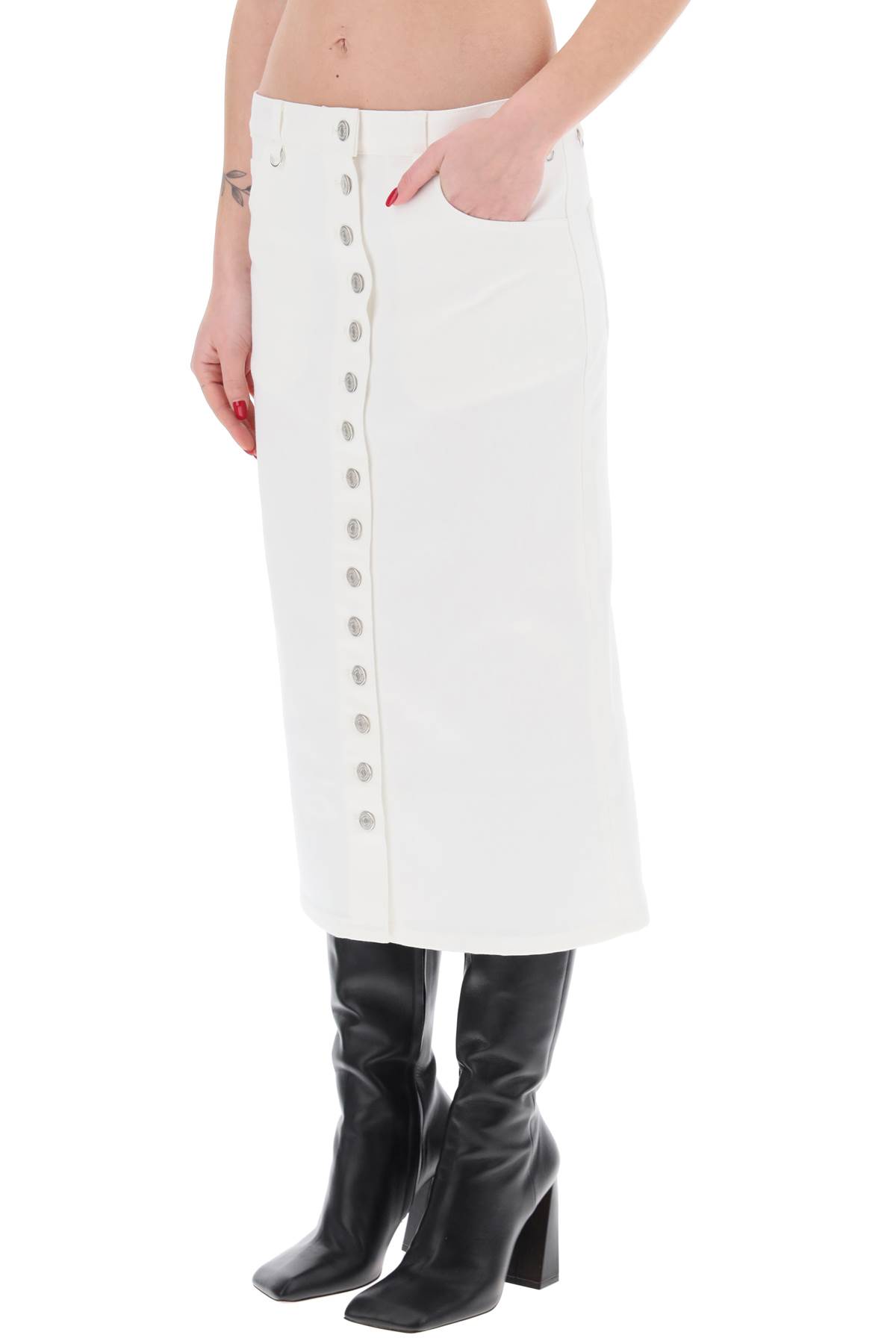 Shop Courrèges Denim Midi Skirt With Multif In Heritage White (white)