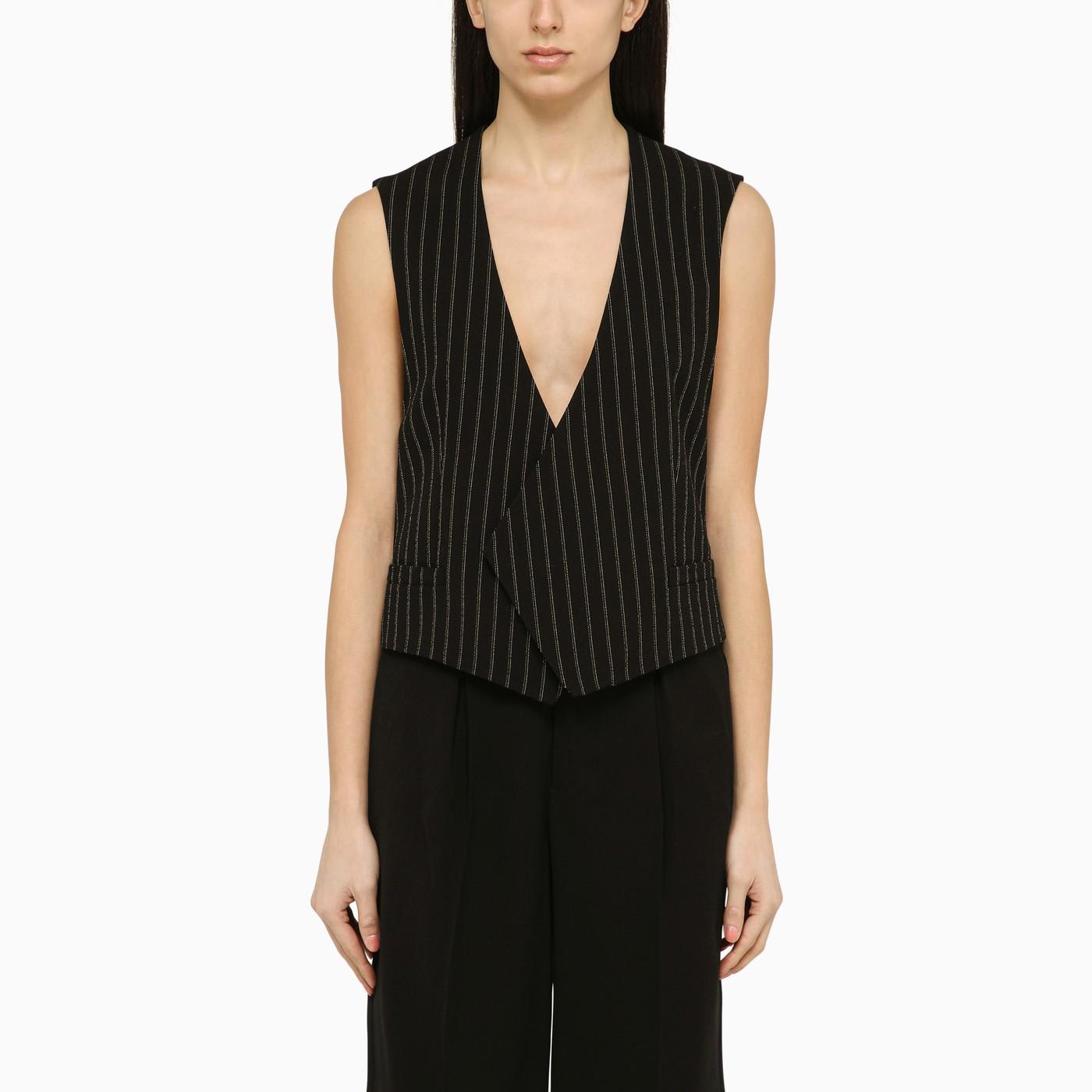 Ami Alexandre Mattiussi Black Pinstripe Asymmetrical Wool Waistcoat