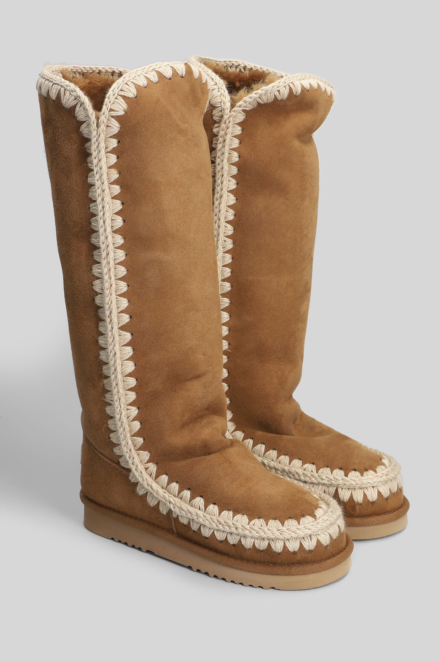 Mou Eskimo 40 Low Heels Boots In Leather Color Suede In Brown