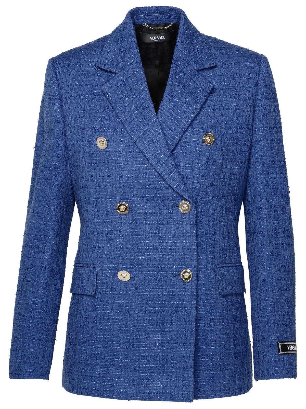 Shop Versace Blue Cotton Blend Blazer