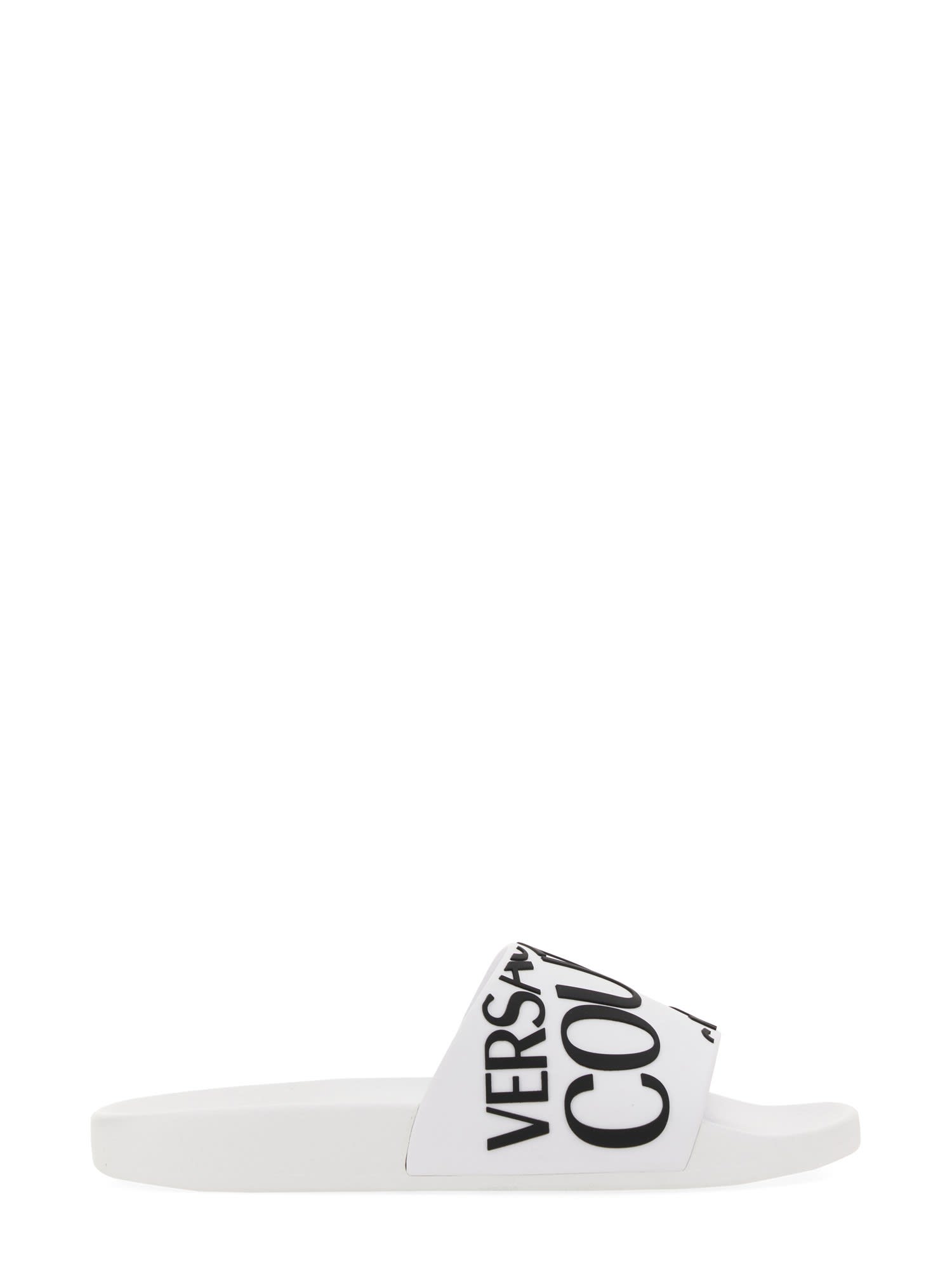 Versace Jeans Couture Shelly Logo-embossed Slides In Bianco