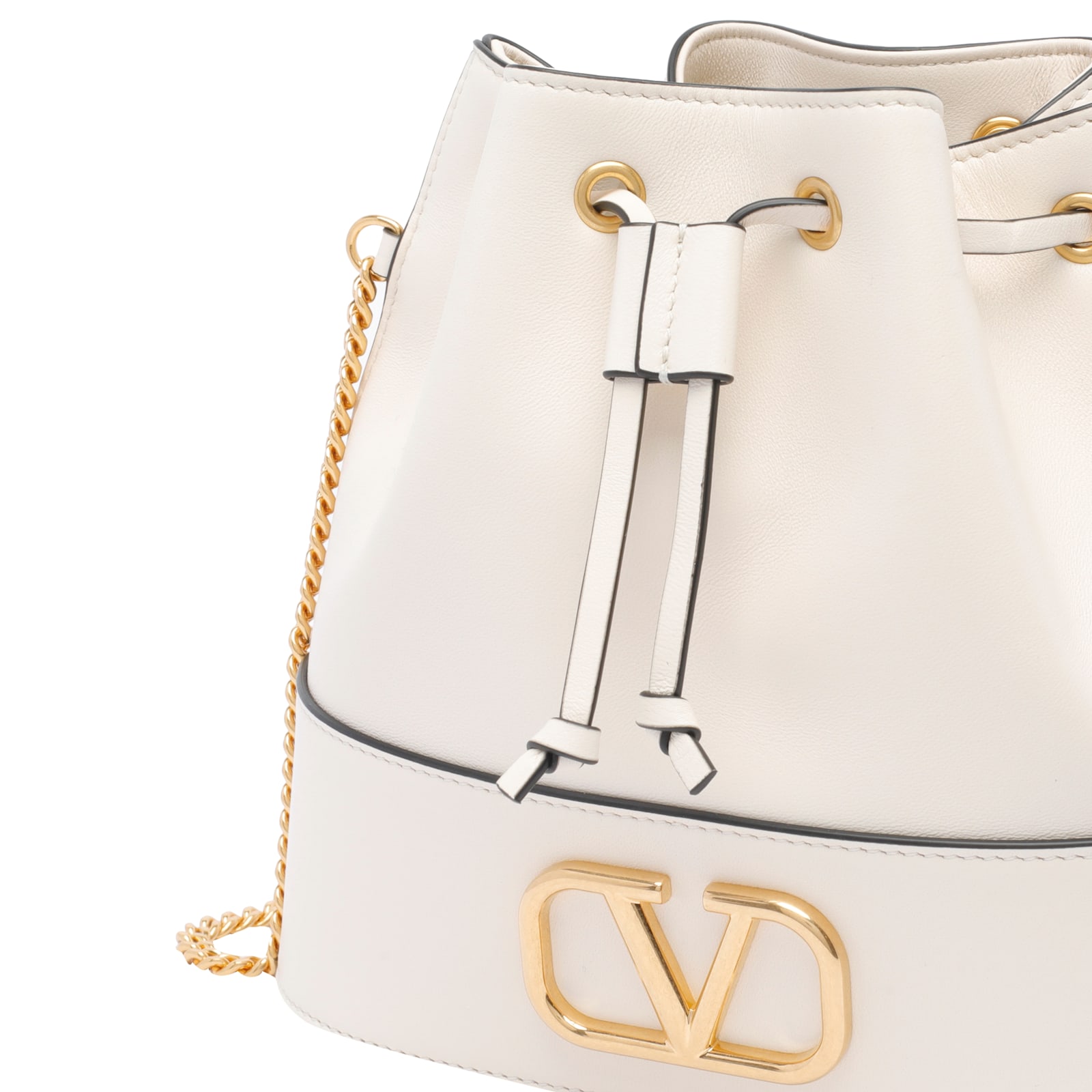 Valentino Chain Bucket Bag Gold-tone Hardware In White