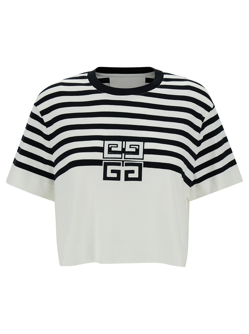 Givenchy Black And White Crop Striped T-shirt With 4g Detail In Cotton Woman