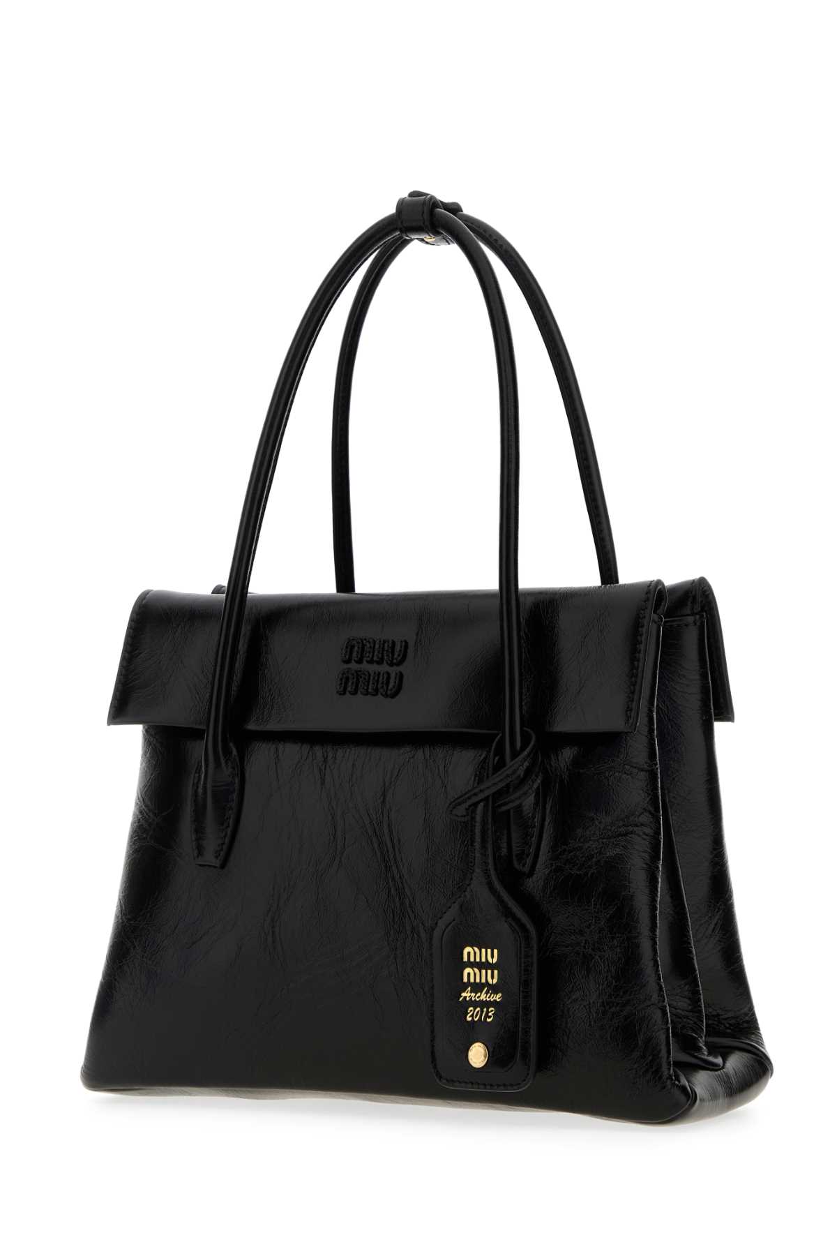 Miu Miu Black Leather Solitaire Handbag In Black