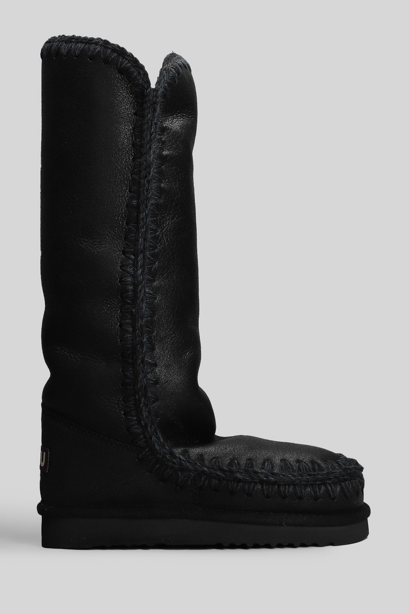 Mou Eskimo 40 Low Heels Boots In Black Leather In Black