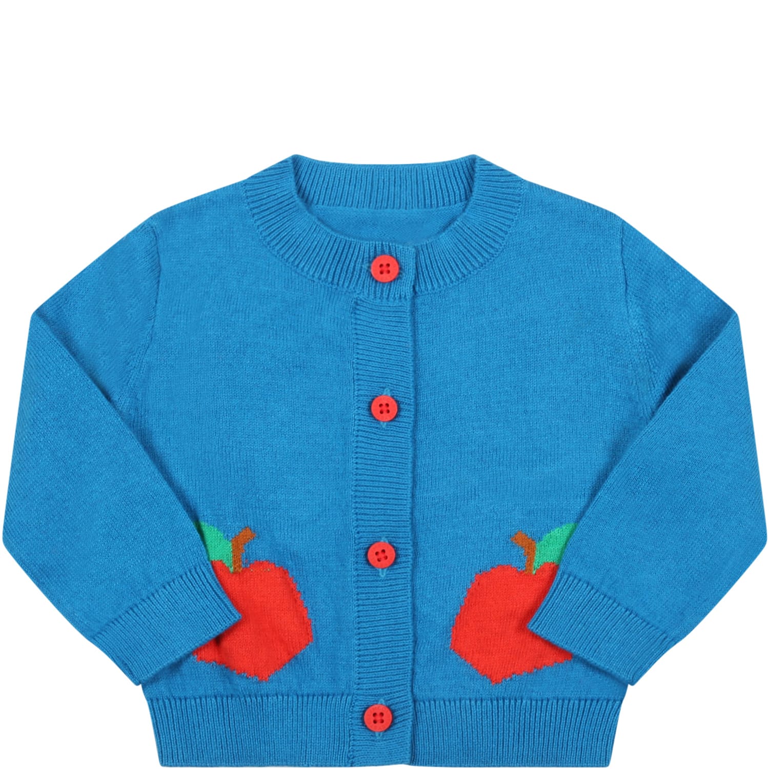 Stella McCartney Kids Light Blue Cardigan For Baby Girl With Apples