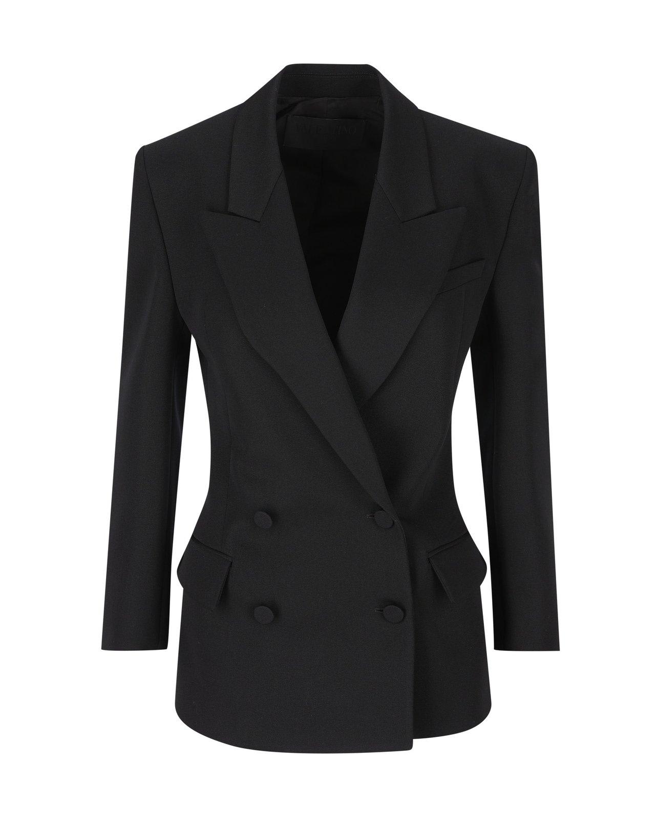 Shop Valentino Double-breasted Long-sleeved Blazer In Black