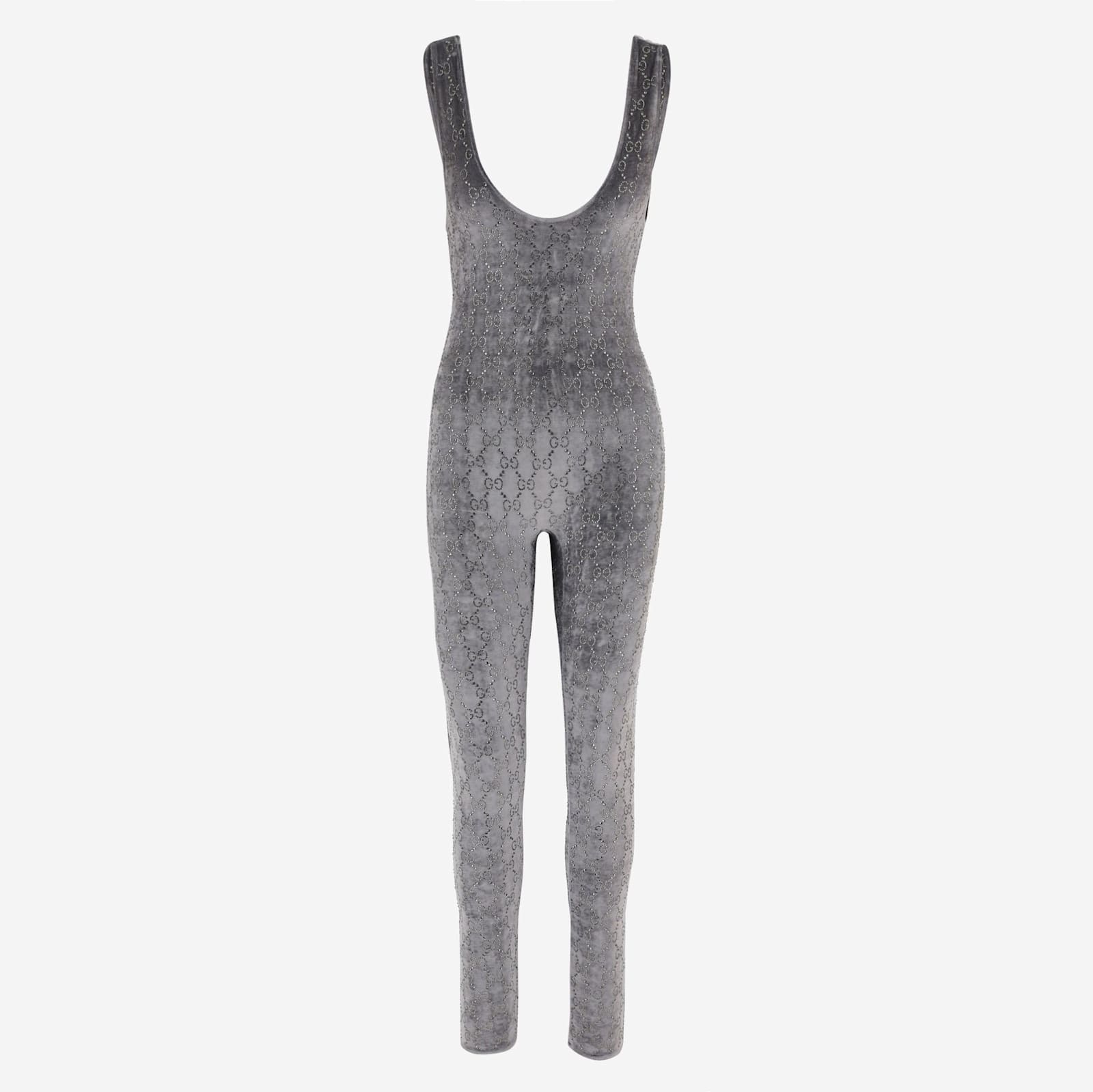 Gucci Crystal Chenille Sleeveless Jumpsuit Pattern In Gray