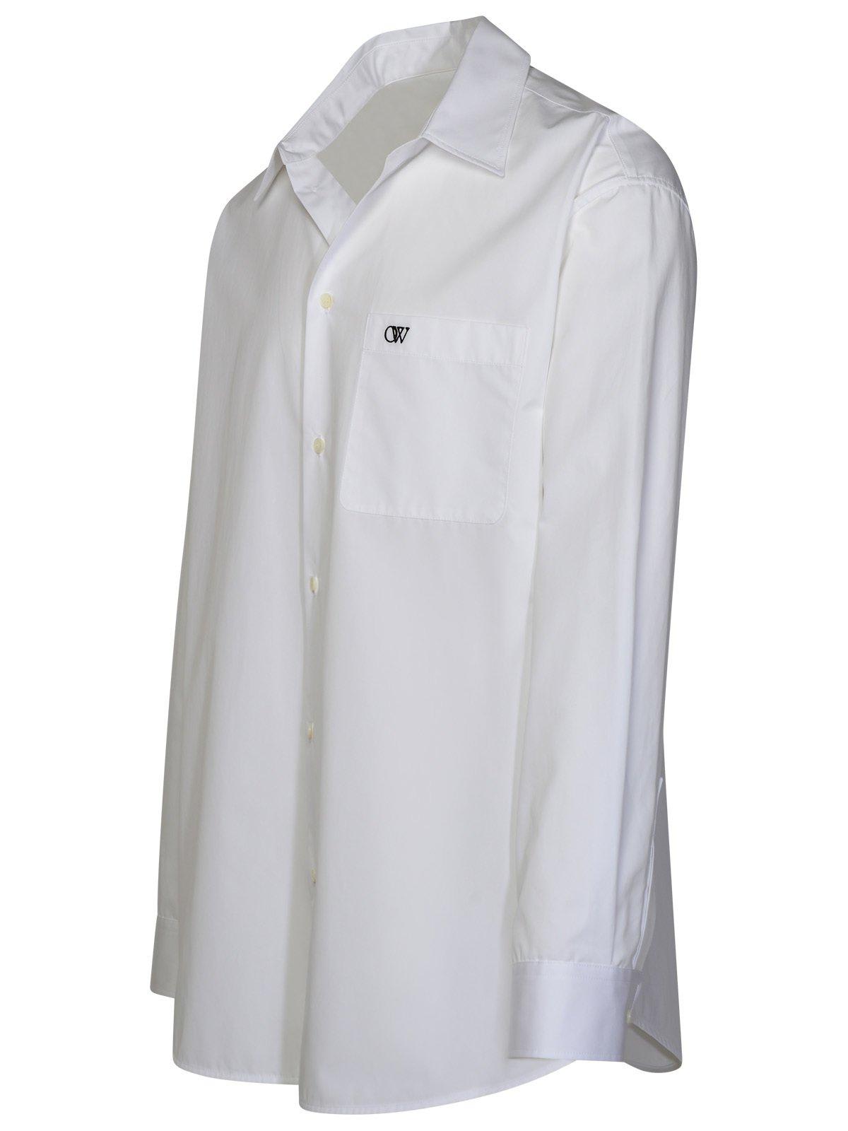 Shop Off-white Logo Embroidered Long-sleeved Shirt In White