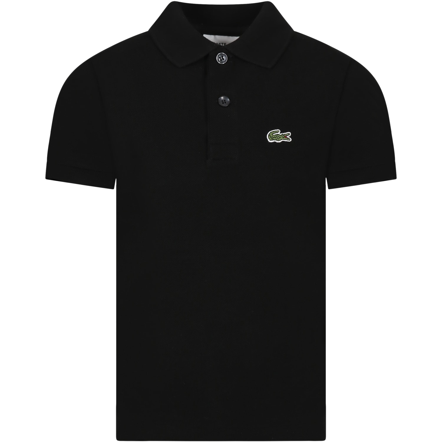 Shop Lacoste Black Polo Shirt For Boy With Green Crocodile