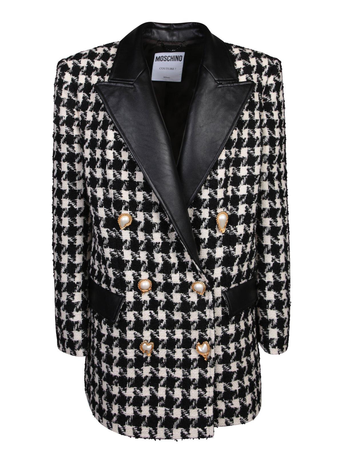 Shop Moschino Houndstooth-pattern Straight Hem Jacket In Black/white