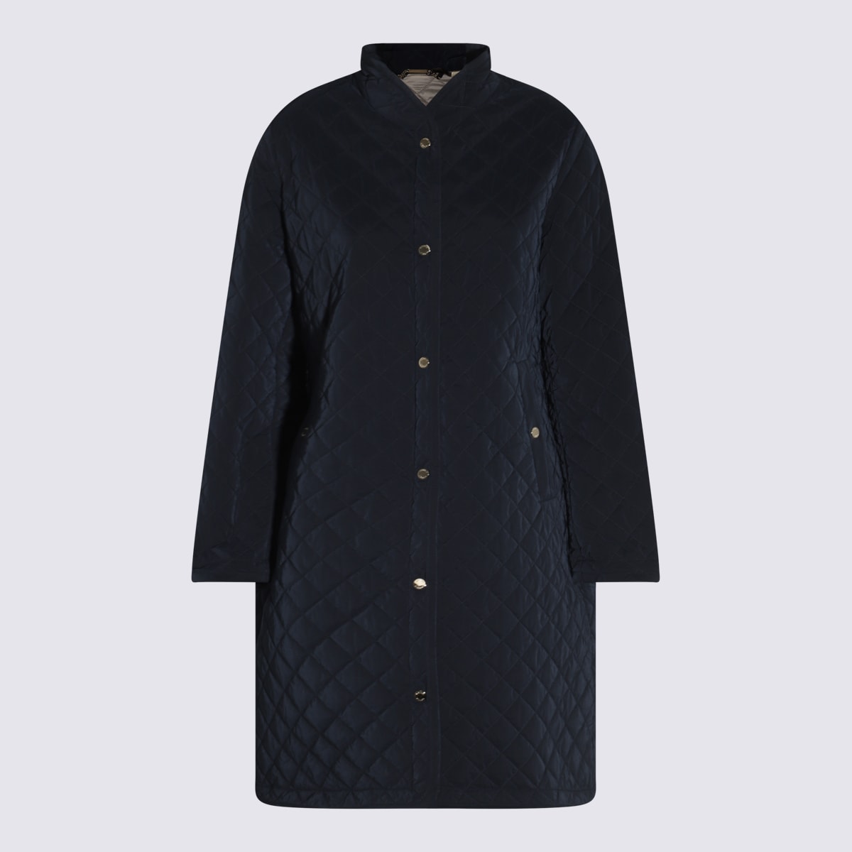 Moorer Padded Coat With Long Length And High Collar In Blue