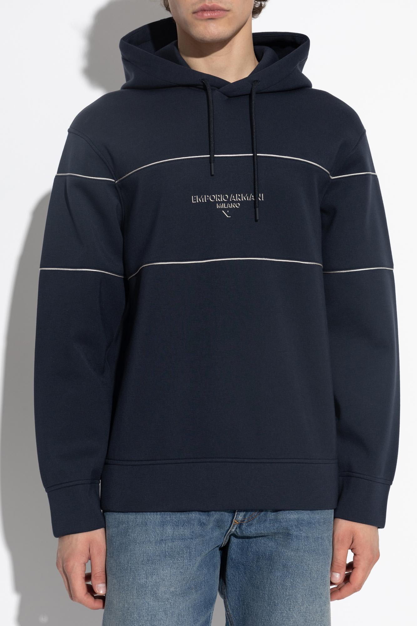 Emporio Armani Double-jersey Hooded Sweatshirt With 3d-effect Logo In Blue