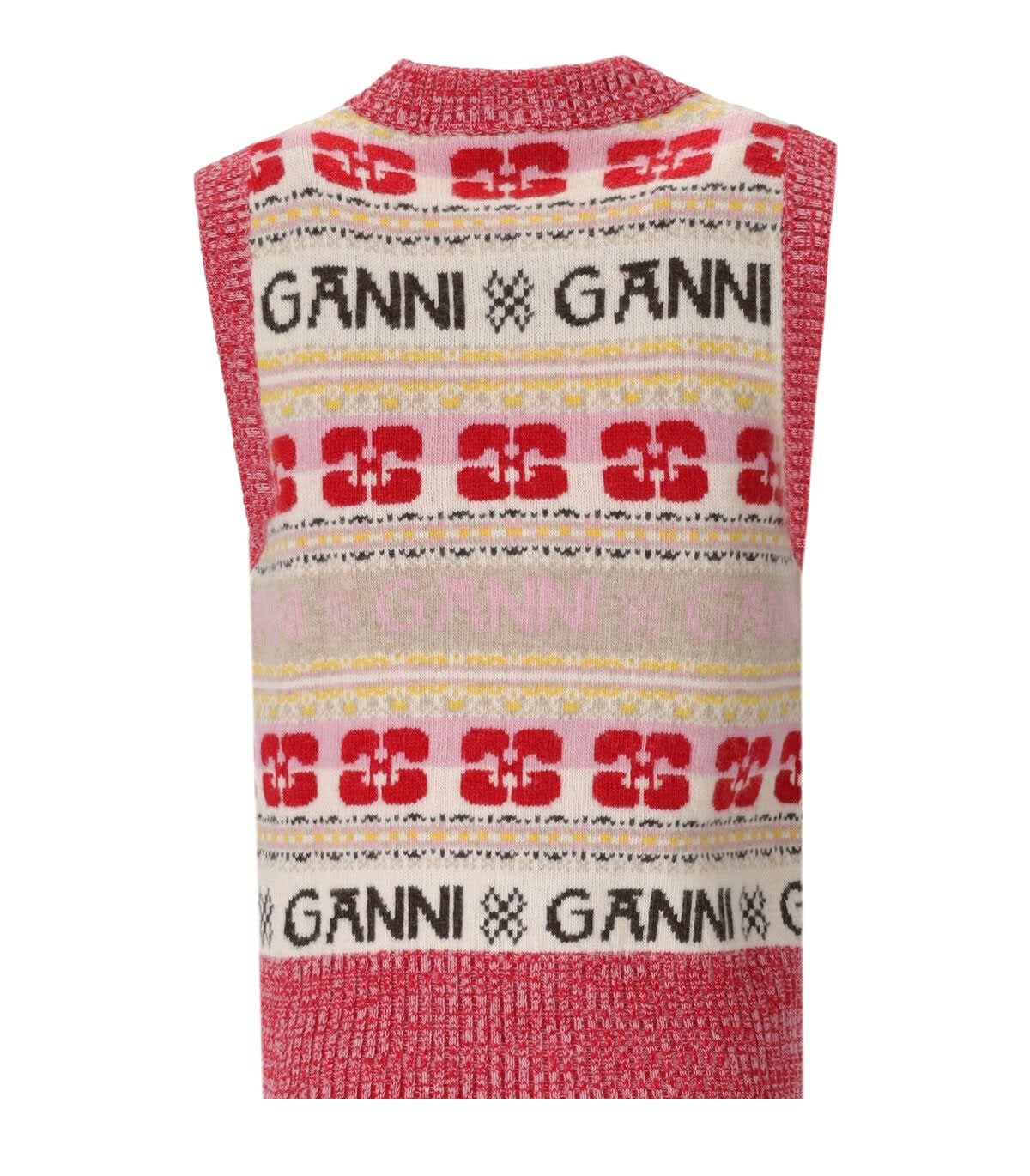 Shop Ganni Wool Gilet In Multicolor