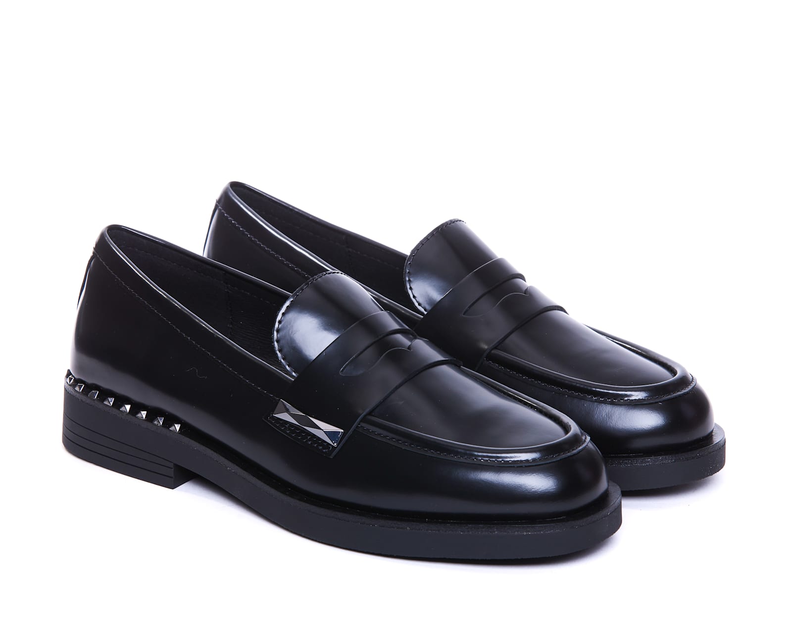 Shop Ash Whisper Studs Loafers In Black