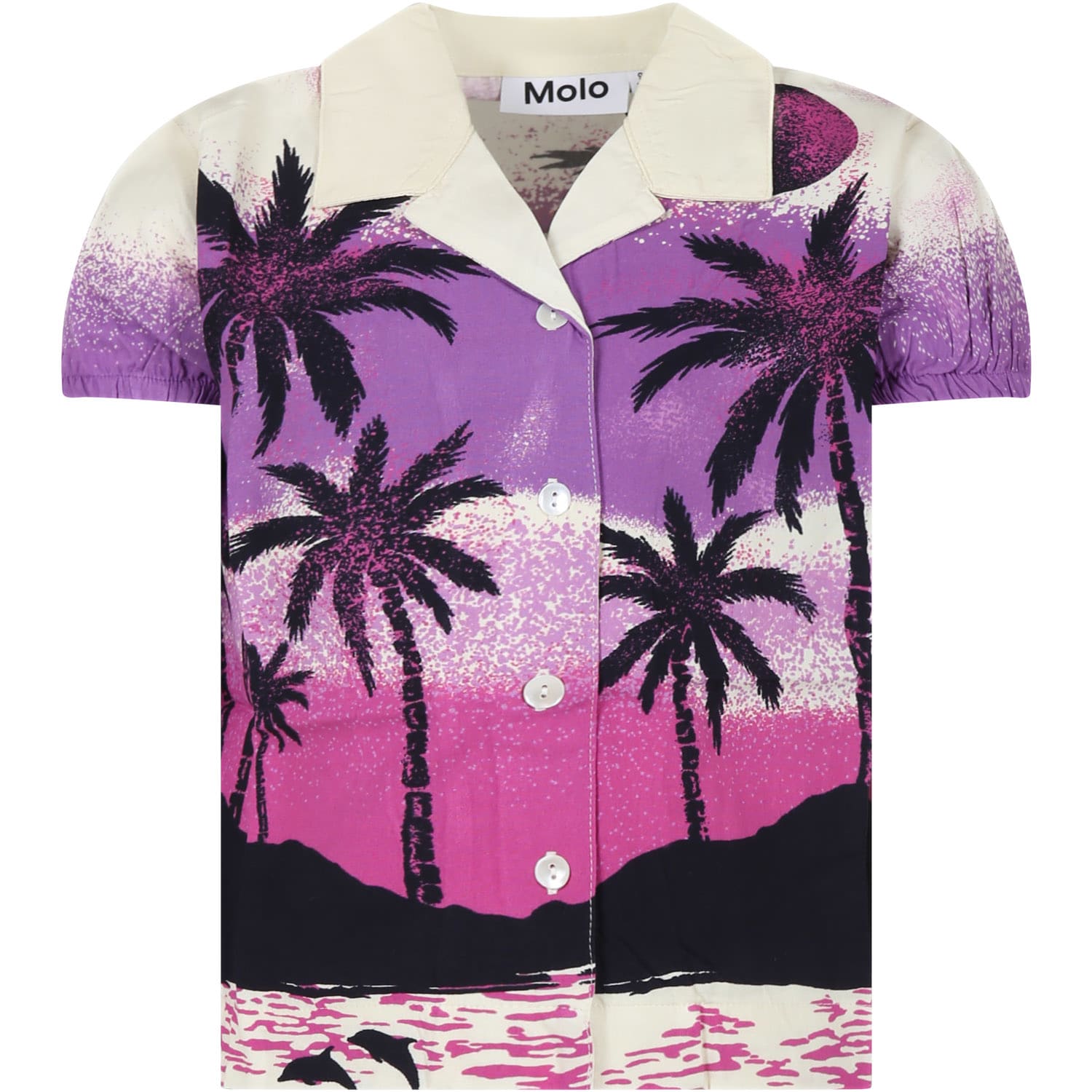Molo Kids' Purple Shirt For Girl With Palm Tree Print In Multicolor