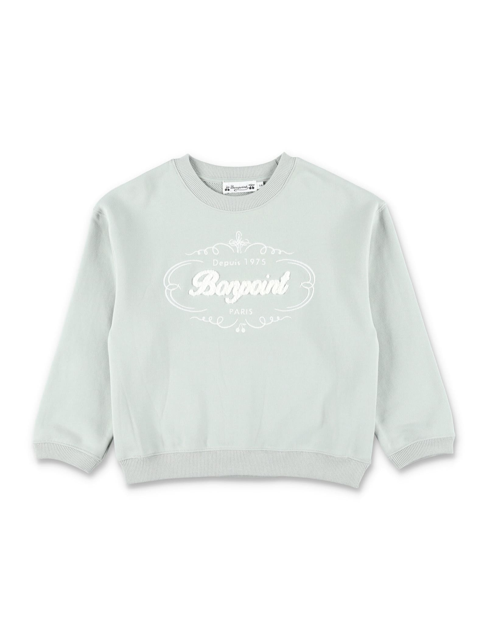 Bonpoint Tonino Organic Cotton Sweatshirt With Heritage Logo In Green