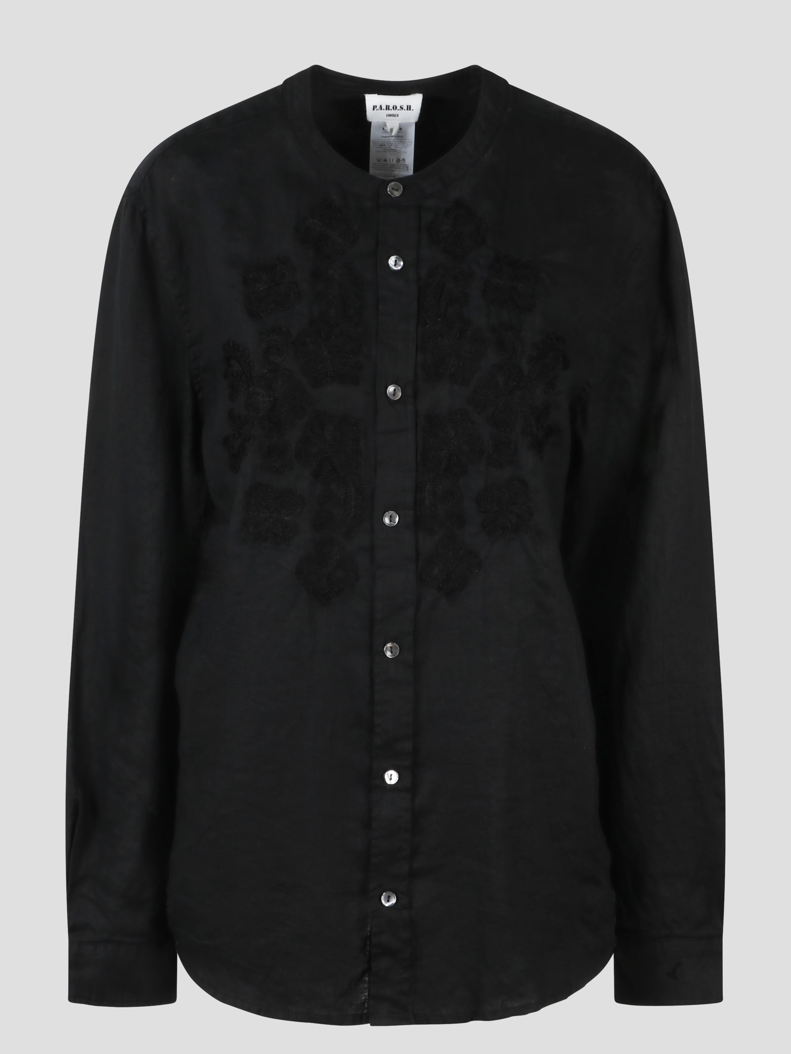 Shop P.a.r.o.s.h Embroidered Linen Shirt In Black