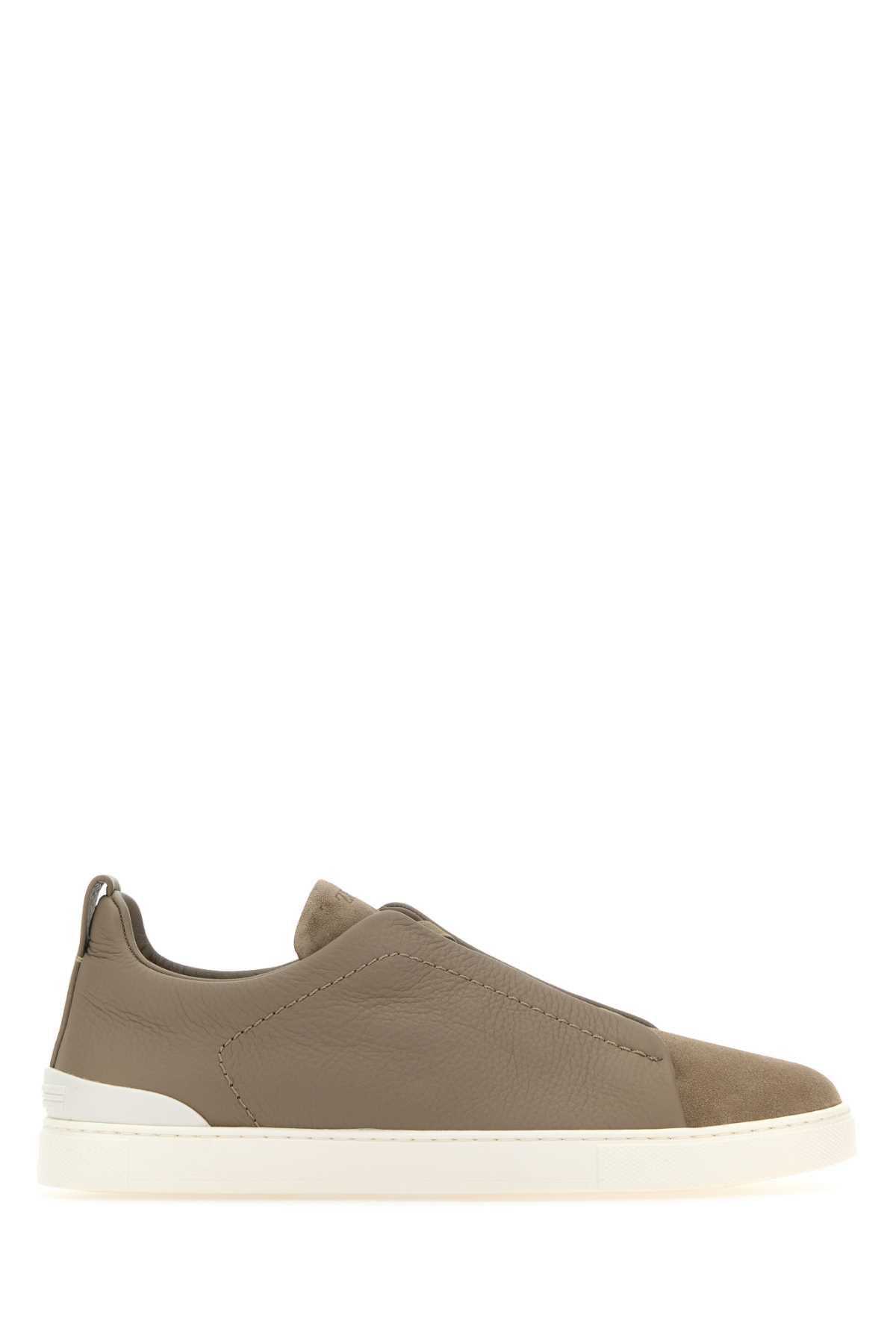 Shop Zegna Beige Leather Triple Stitch Slip Ons In Ads