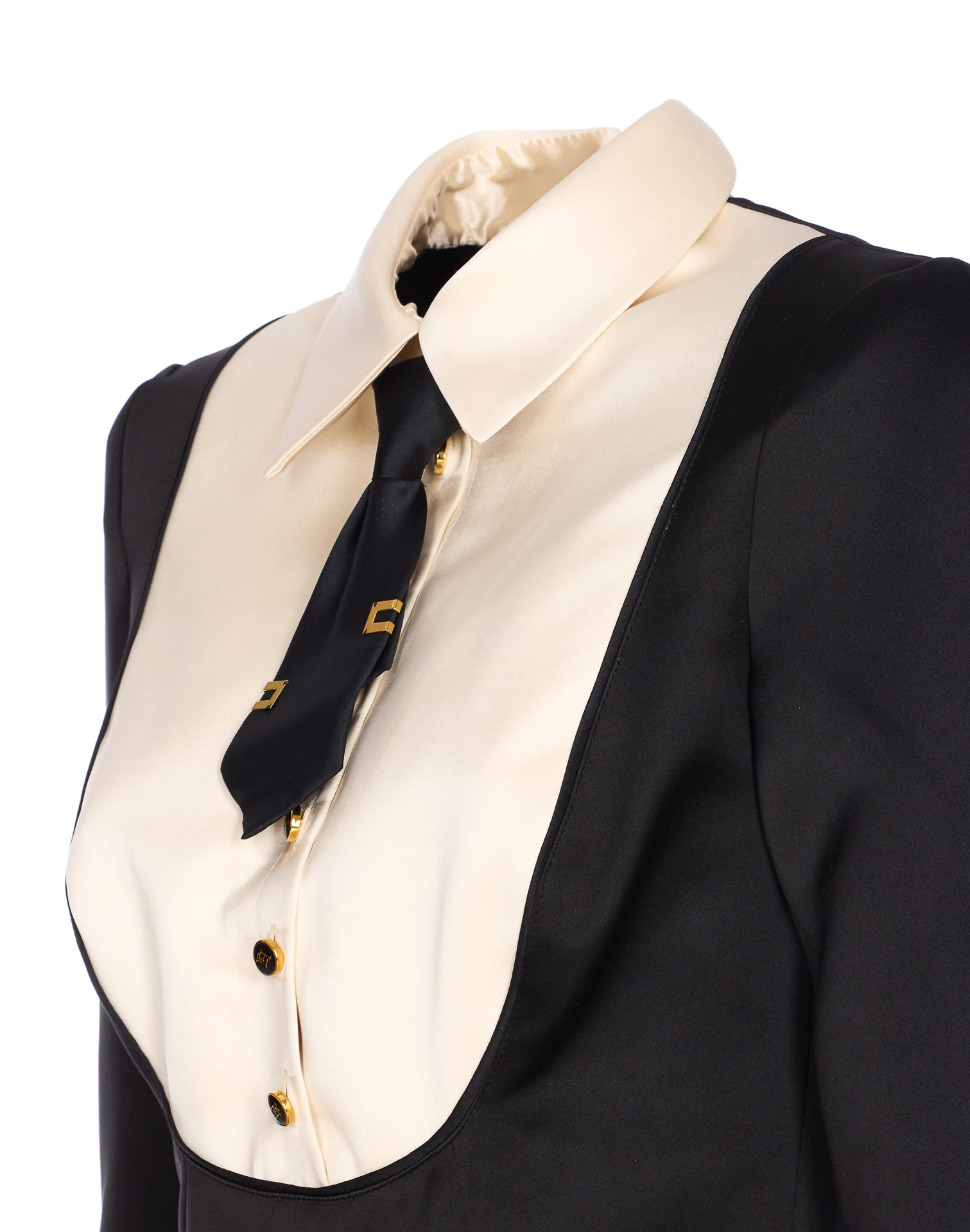 Elisabetta Franchi Suit With Contrasting Collar And Long Sleeves In Black