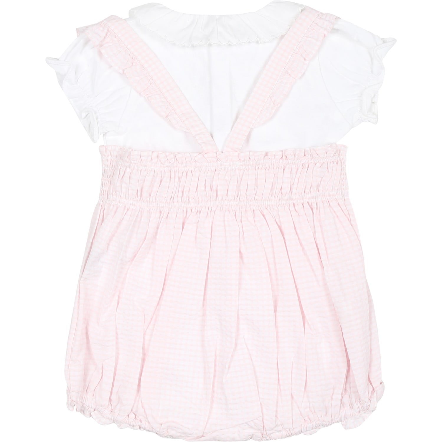 Shop Tartine Et Chocolat Pink Dungarees For Baby Girl With Liberty Fabric
