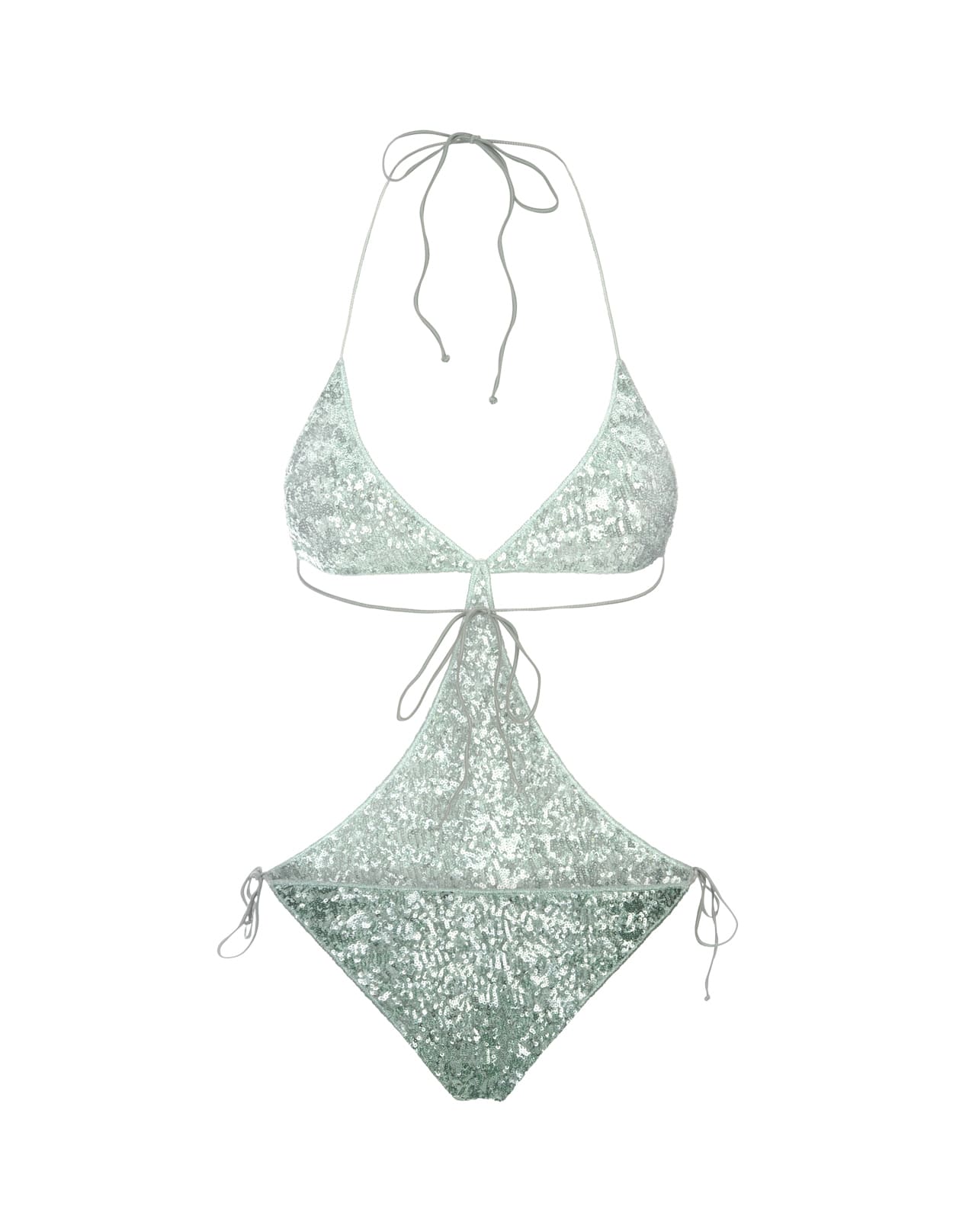 Shop Oseree Aqua Sequins One-piece Swimsuit In Green