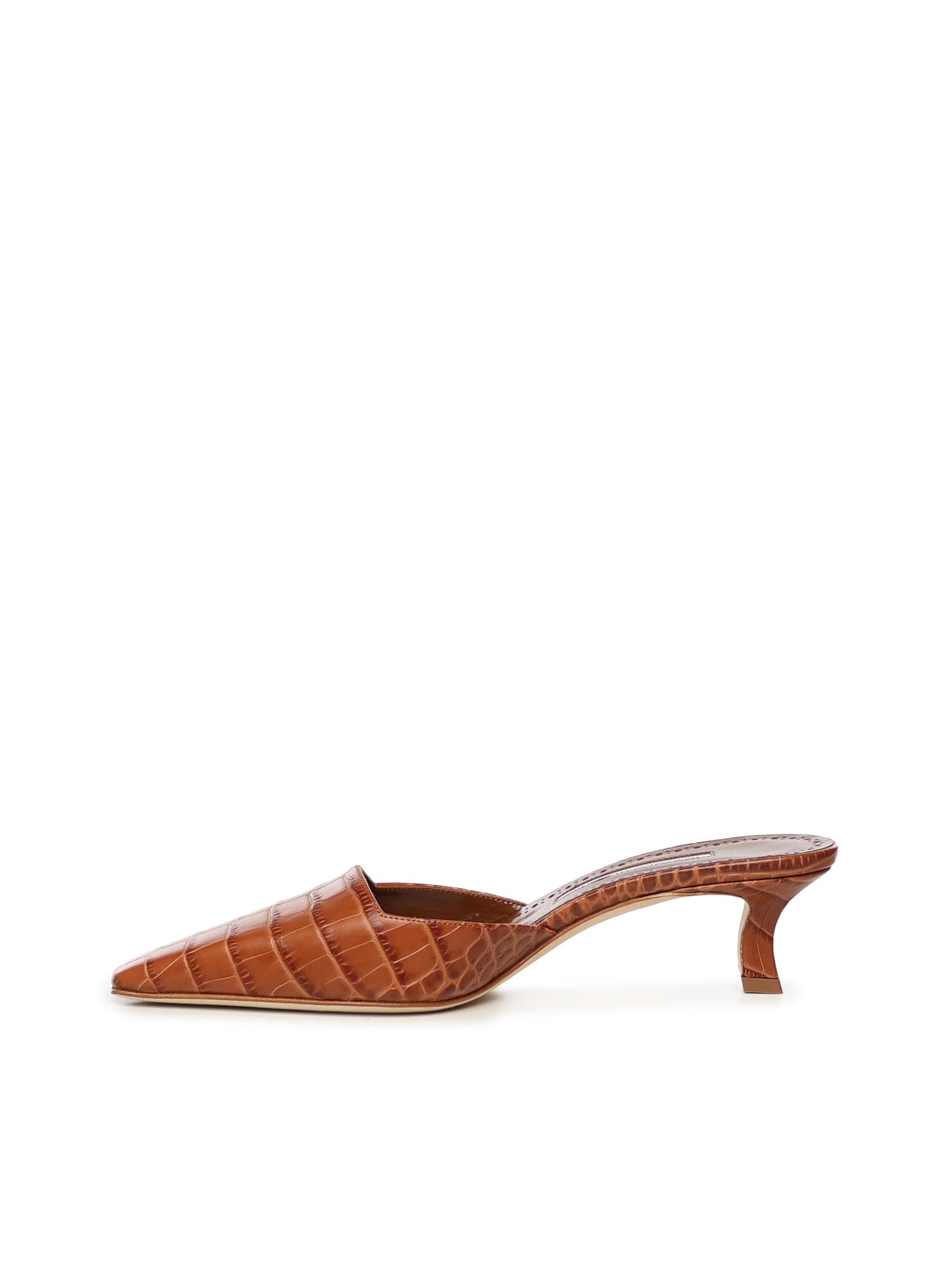 Manolo Blahnik Crocodile-embossed Mules In Brown