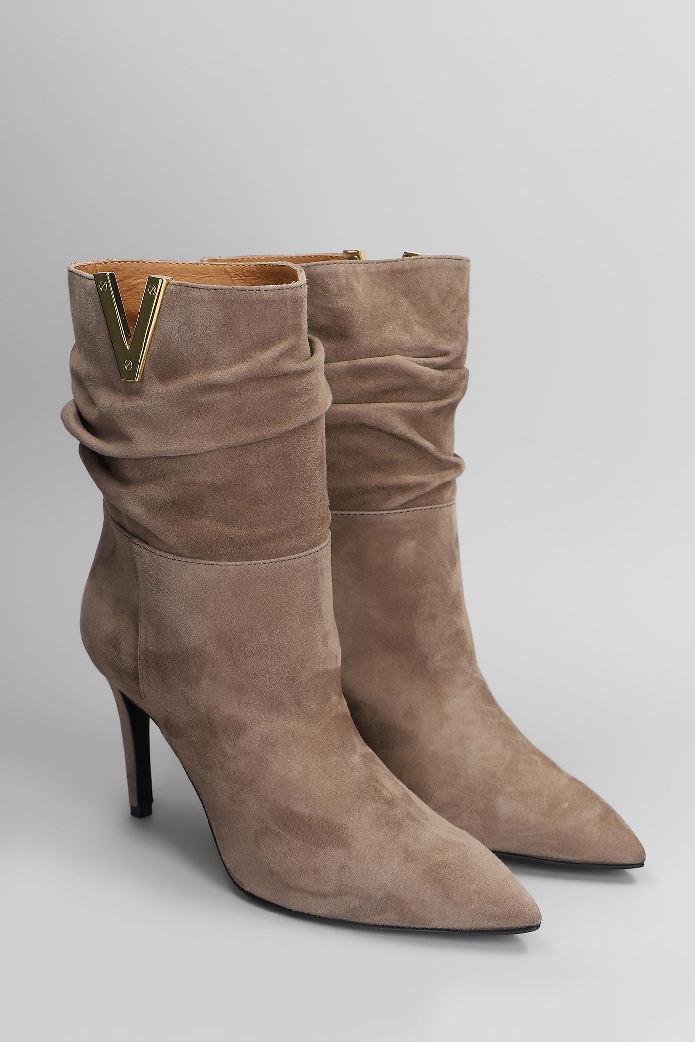 Via Roma 15 High Heels Ankle Boots In Taupe Suede