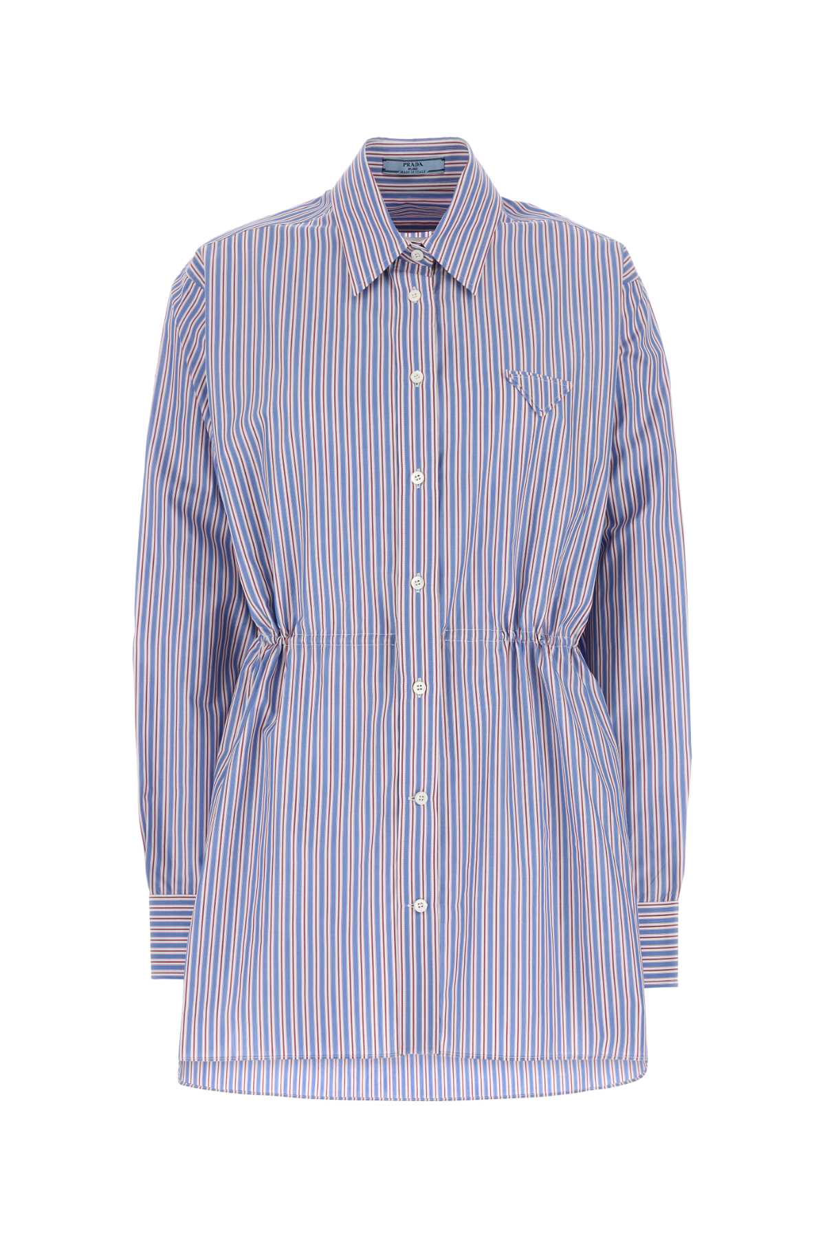 Prada Gestreiftes Hemd Aus Popeline In Blue