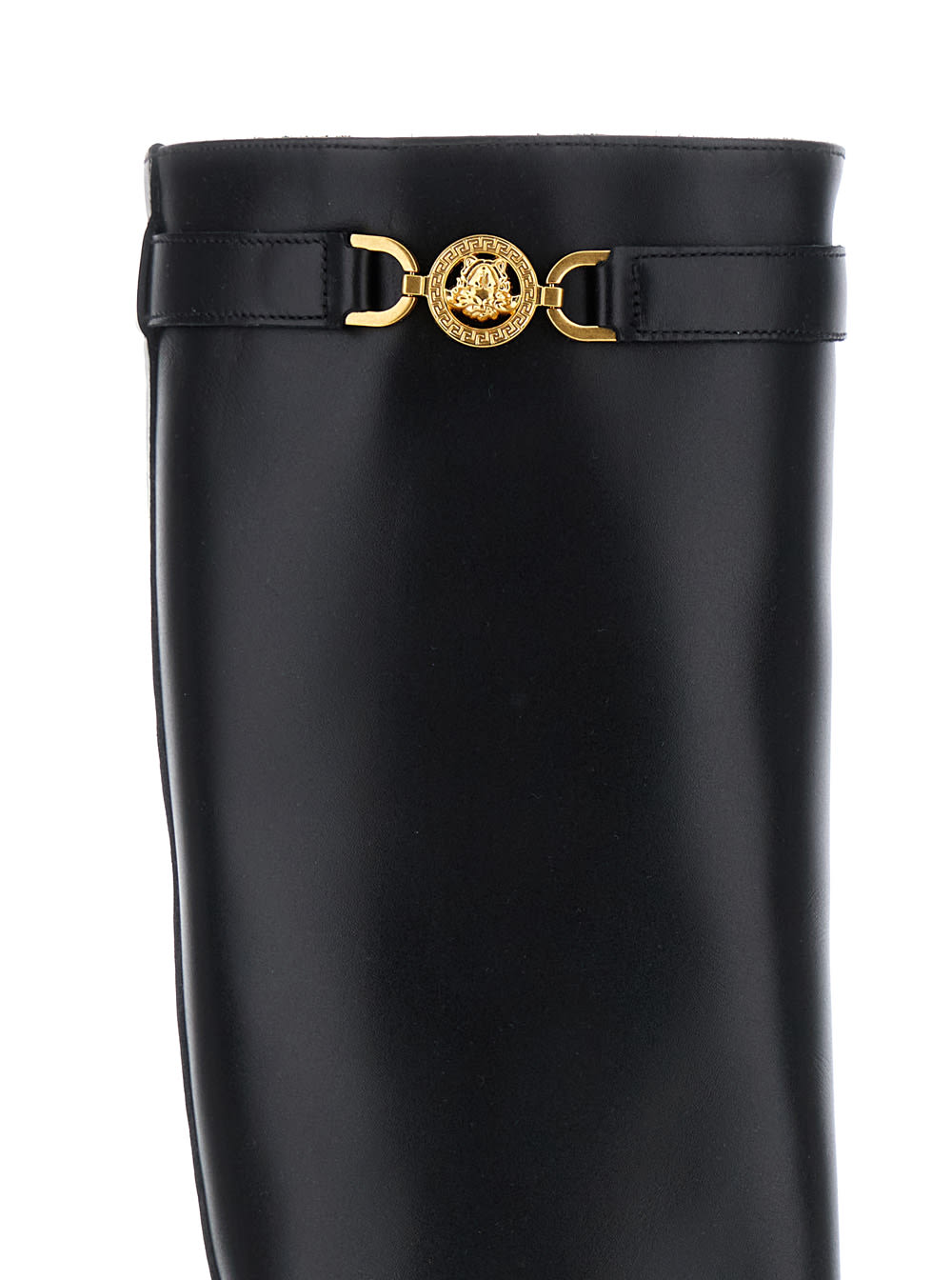 Shop Versace Black High Boots With 95 Medusa Detail In Leather Woman