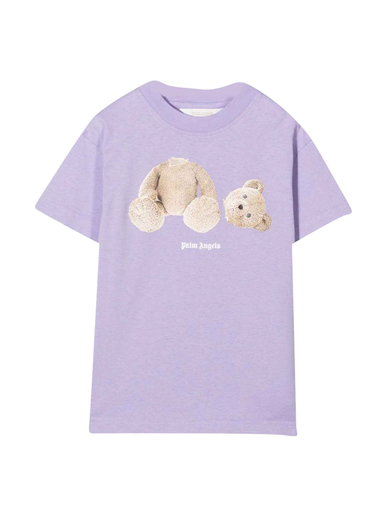 Palm Angels Girl T-shirt With Teddy Bear Print