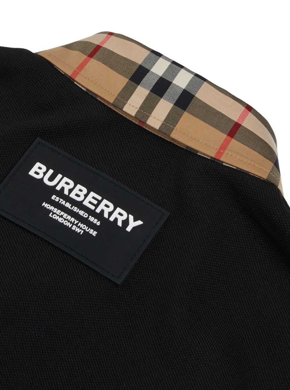 Shop Burberry Black Polo T-shirt With Vintage Check Motif In Cotton Baby